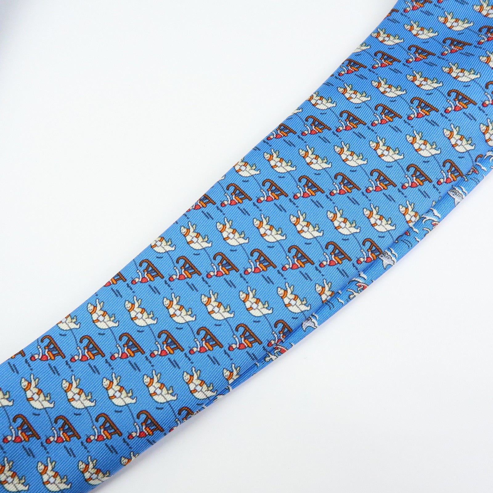 HERMES Silk Necktie Tote Bag Shoulder Bag Hand Bag Blue