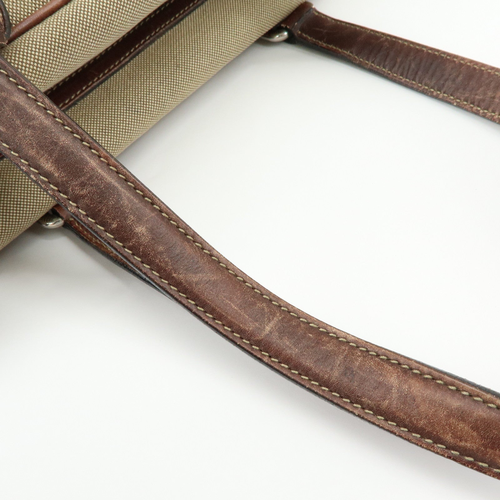 PRADA Leather Logo Jacquard Tote Bag Hand Bag Beige Brown