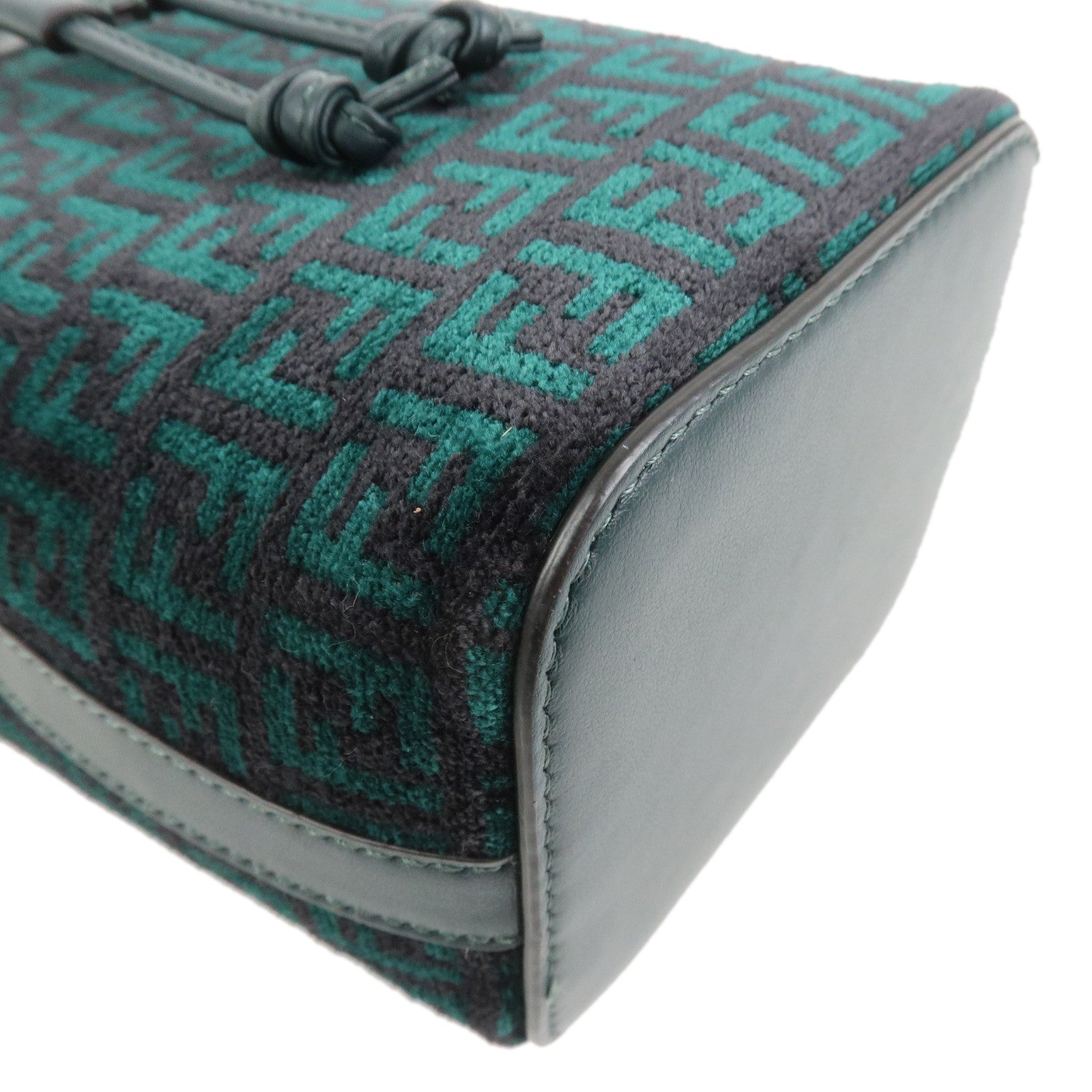 FENDI Mon Tresor Canvas Leather 2Way Bag Hand Bag Green 8BS010