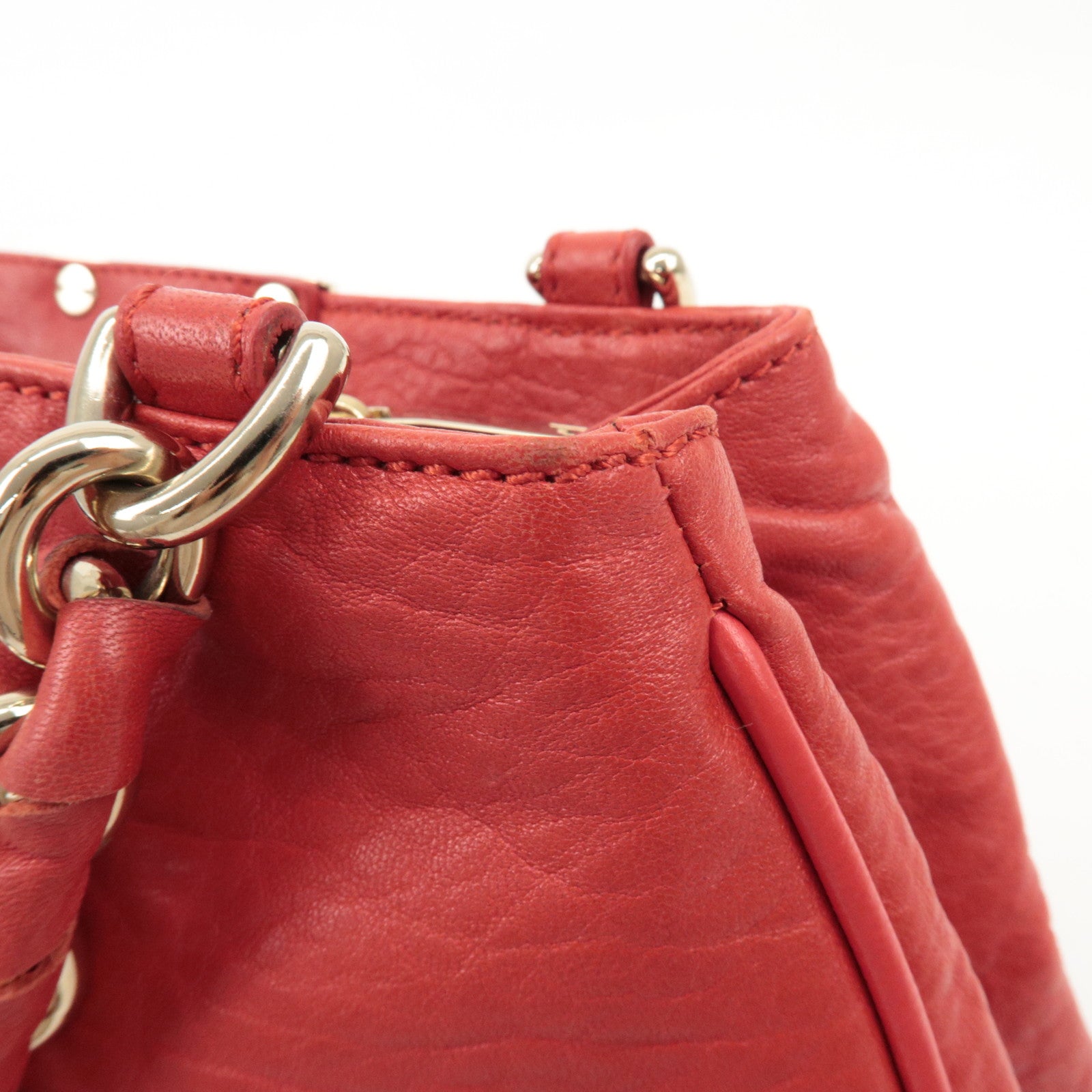 FENDI Leather Mia Chain Shoulder Bag Red Gold Hardware 8BR615 Used