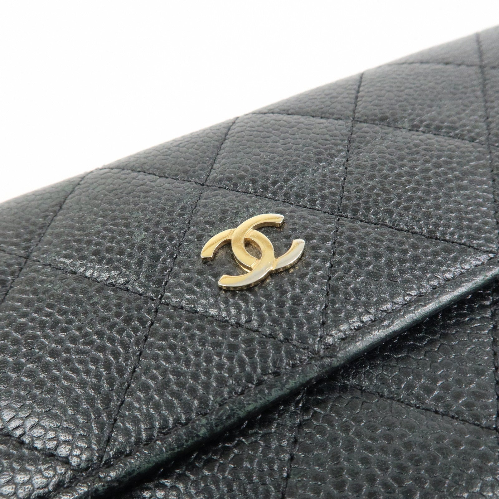 CHANEL COCO Mark Matelasse Caviarskin Long Flap Wallet Black A50096