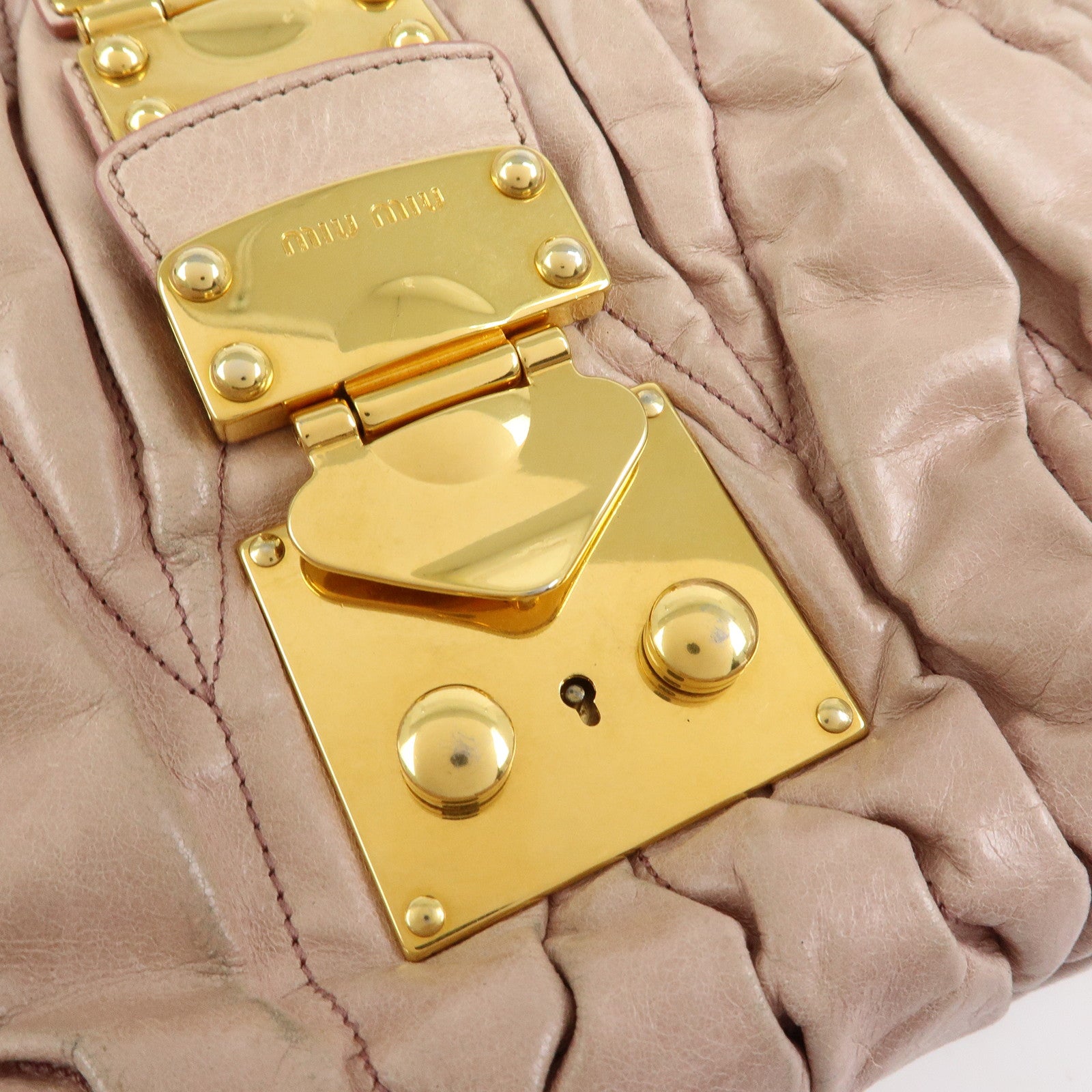 MIU MIU Matelasse 2Way Bag Hand Bag Shoulder Bag Pink Beige