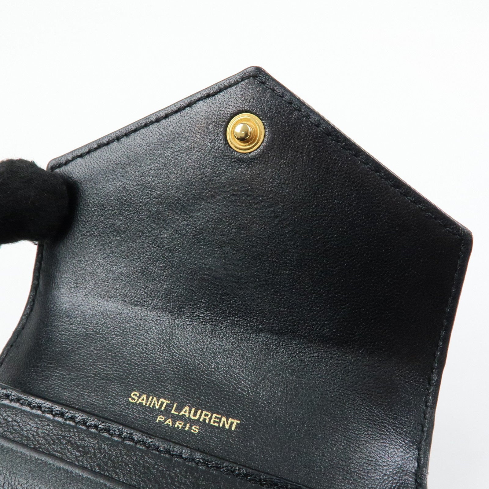 SAINT LAURENT PARIS Cassandra Leather Compact Wallet Black 692061