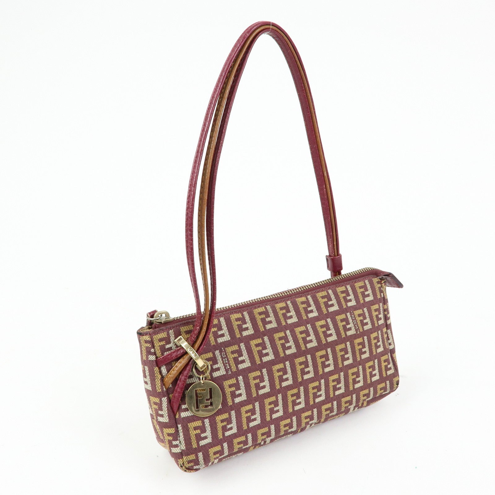 FENDI Zucchino Canvas Leather Hand Bag Pouch Brown 8BR513