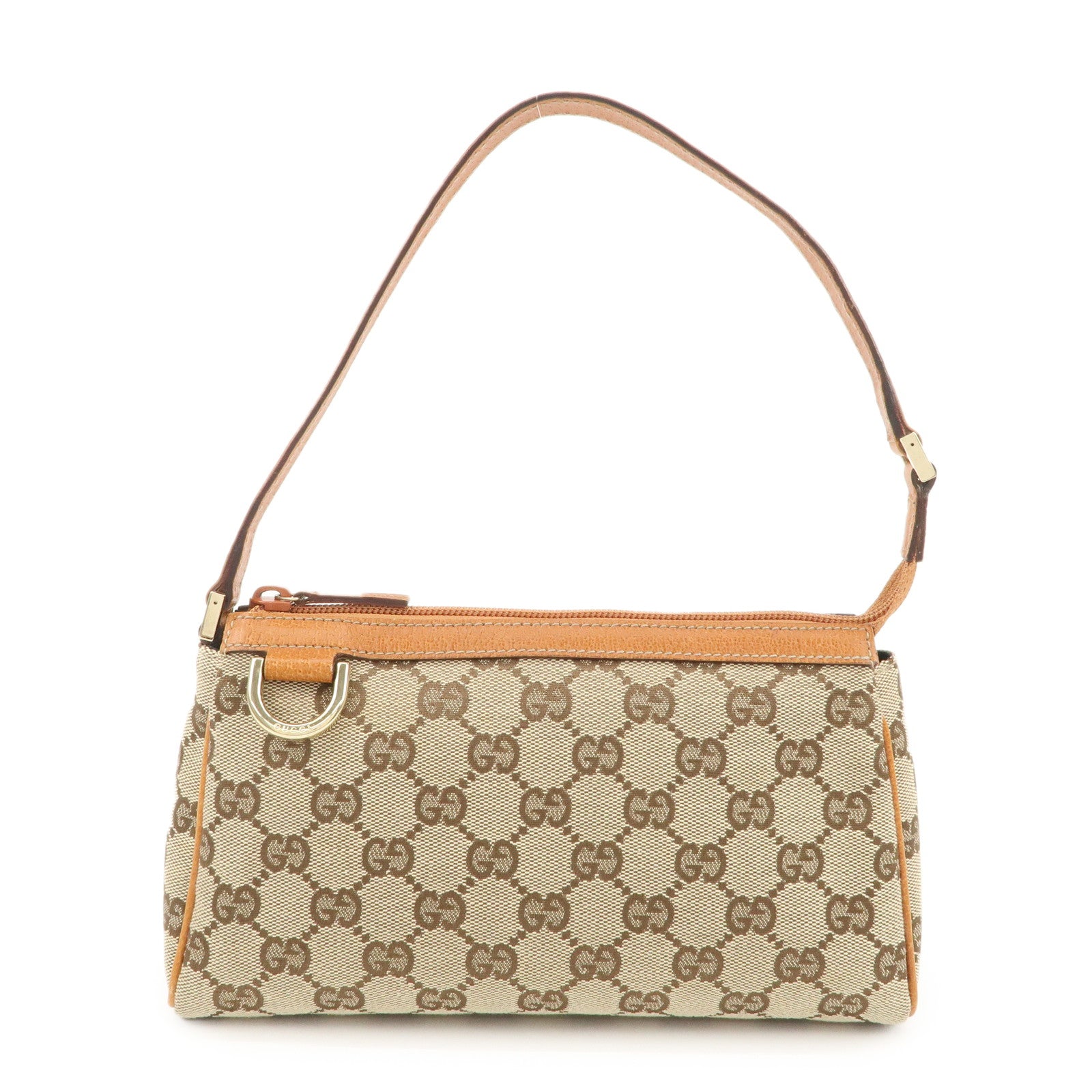 GUCCI Abbey GG Canvas Leather Hand Bag Pouch Beige Brown 145750