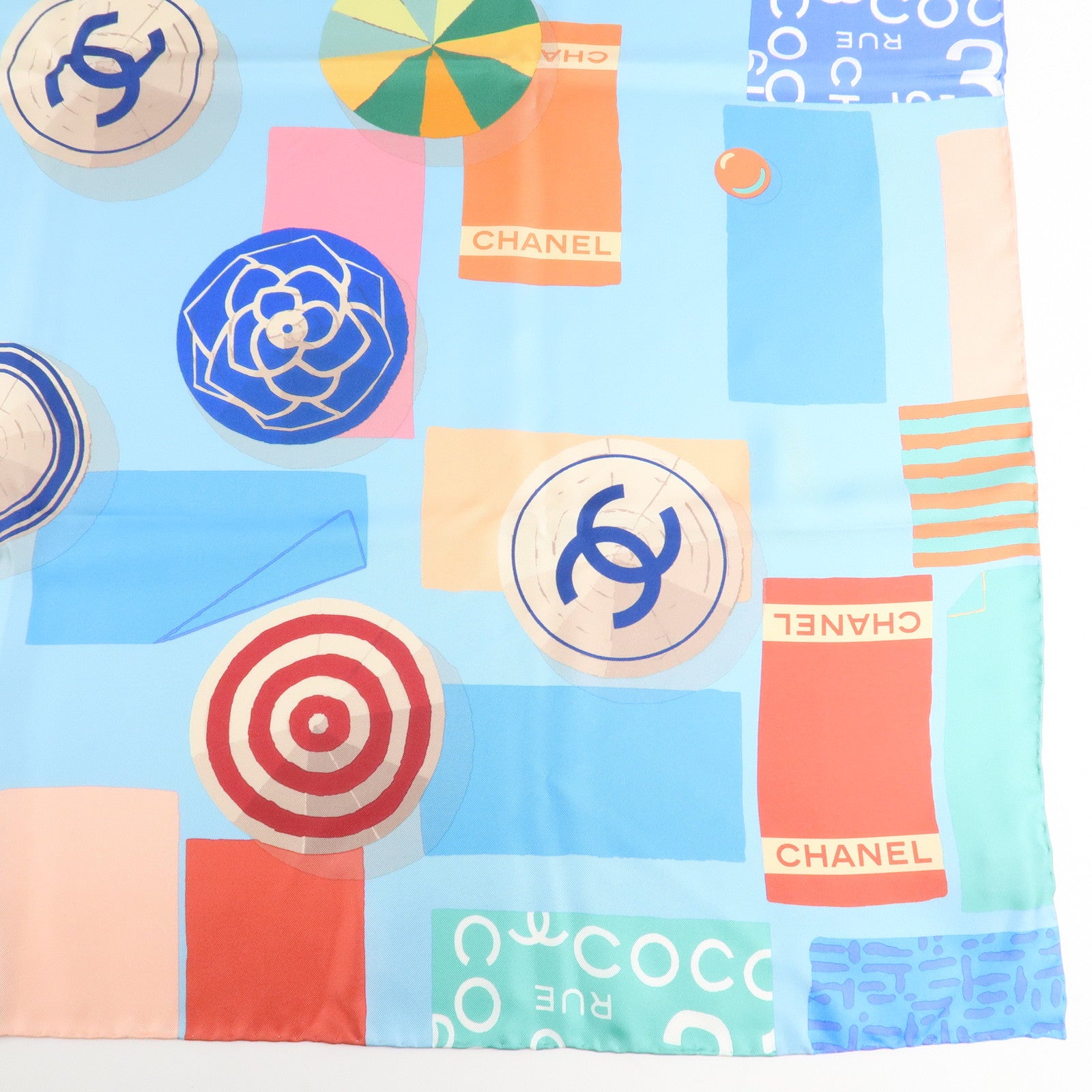 CHANEL COCO Mark Silk 100% Scarf Multi Color Used