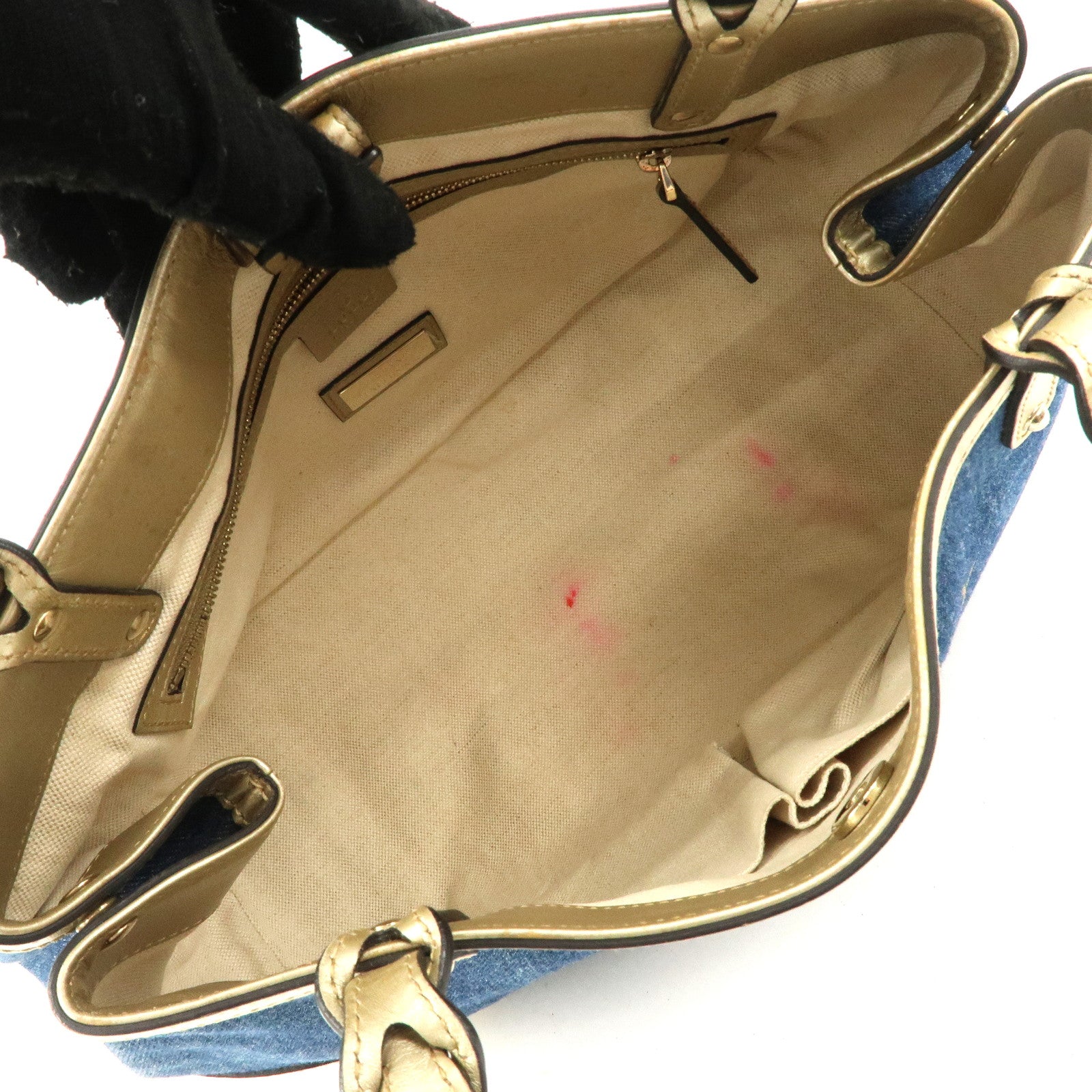 GUCCI Craft Denim Leather Tote Bag Shoulder Bag Blue Gold 348715 Used
