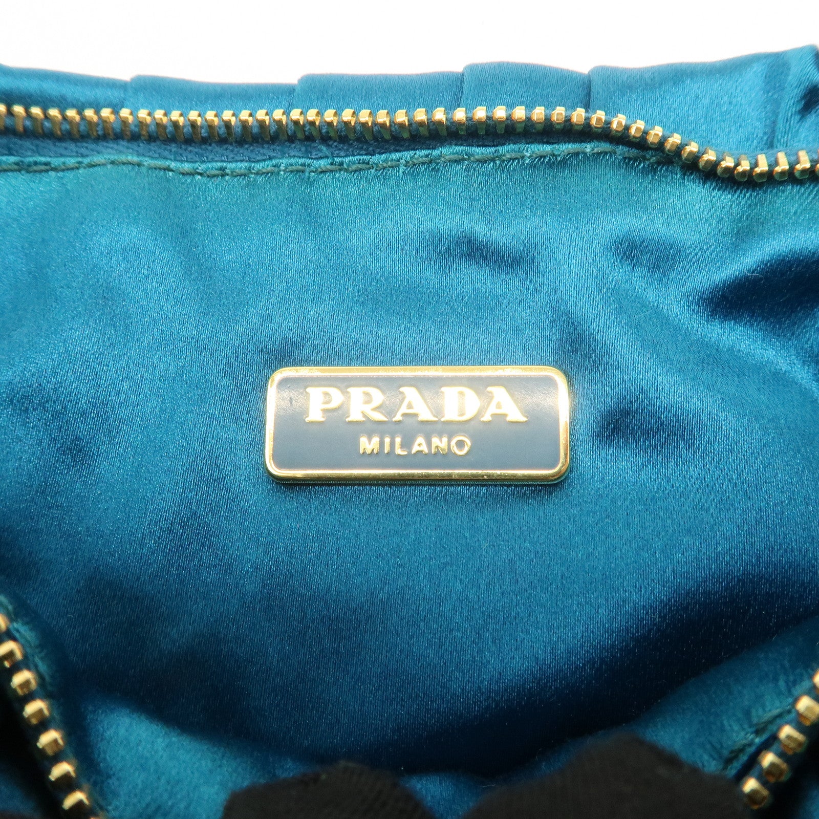 PRADA Satin Cosmetic Pouch Mini Hand Bag Blue 1N1662 Used