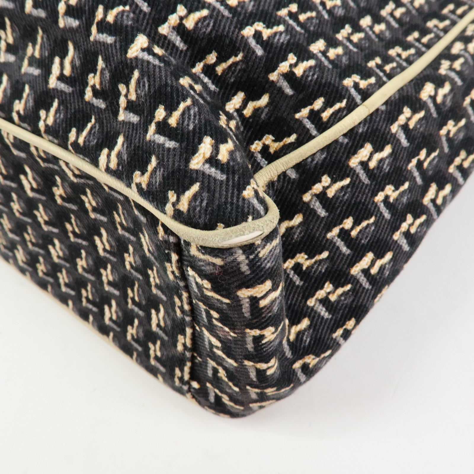 CHANEL Canvas Leather 2Way Bag Hand Bag Shoulder Bag Black Ivory