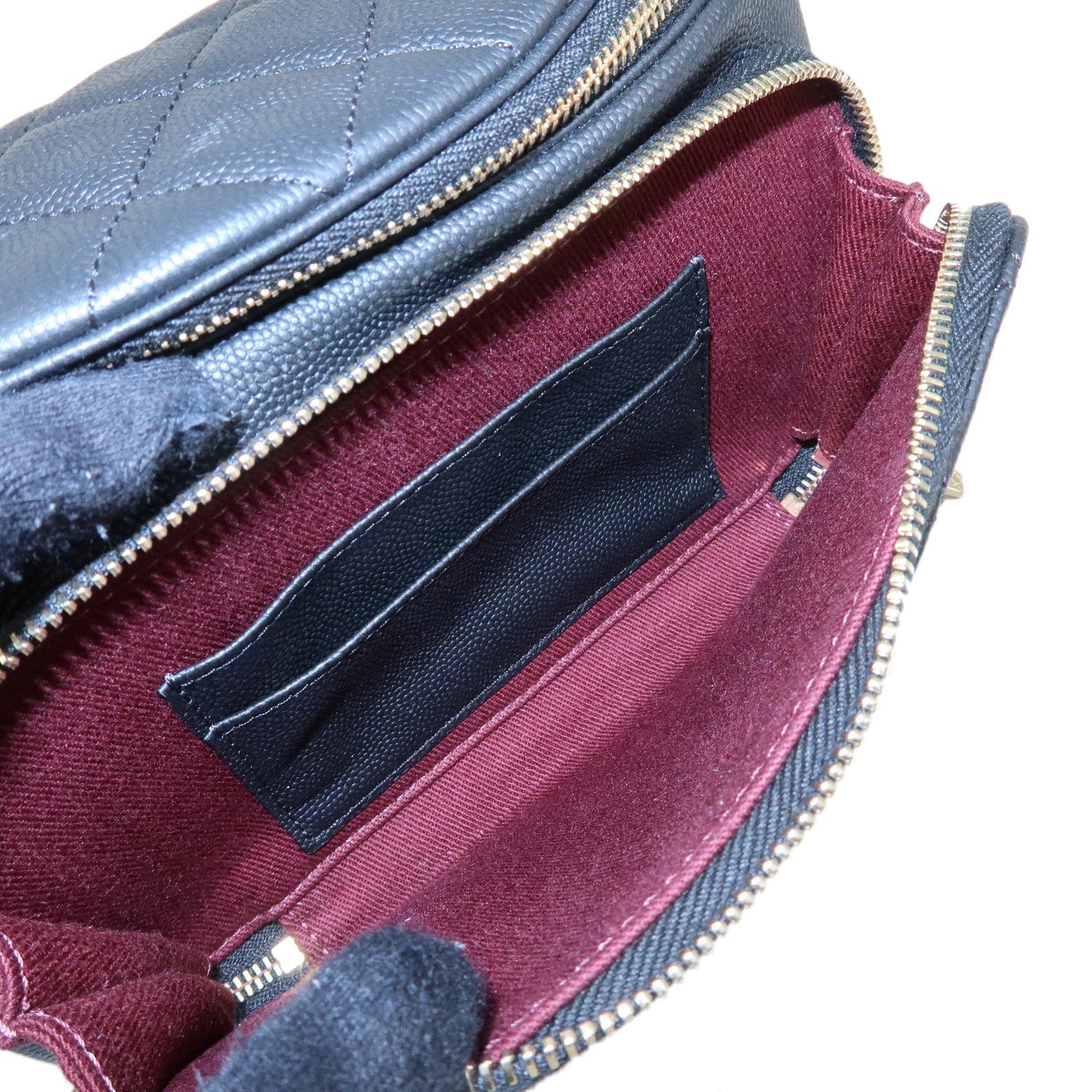CHANEL Matelasse Caviarskin Waist Pouch Bag Body Bag Black