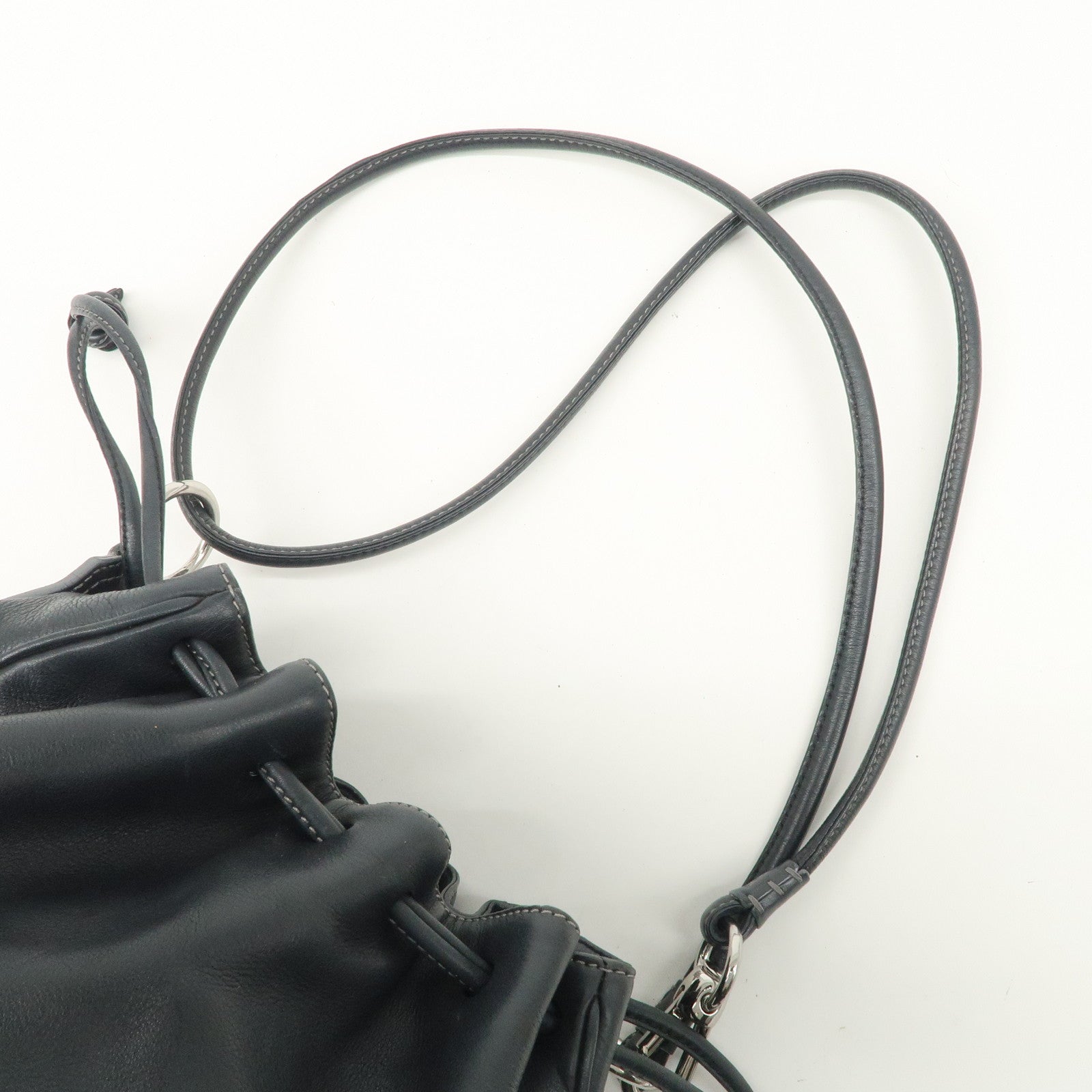 LOEWE Anagram Leather Suede Shoulder Bag Black Silver Used