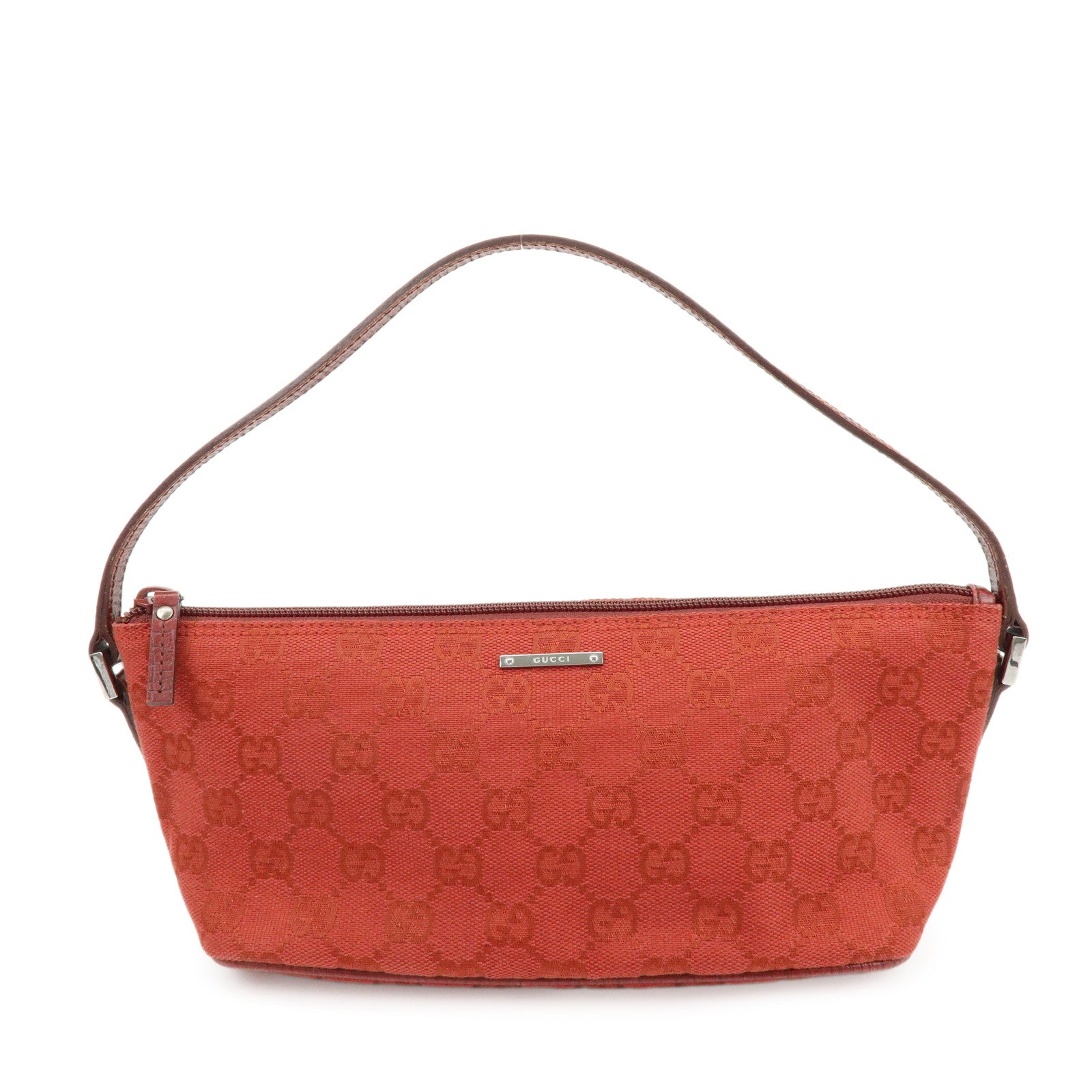 GUCCI Boat Bag GG Canvas Leather Hand Bag Wine Red 07198