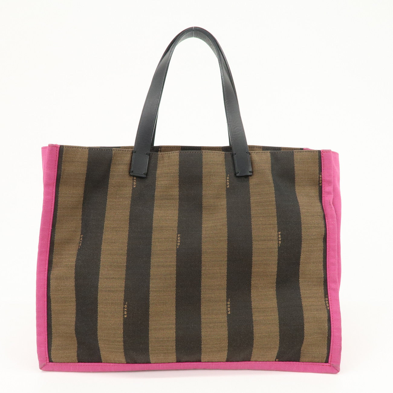 FENDI Pequin Canvas Leather Tote Bag Hand Bag Brown Pink 8BH252