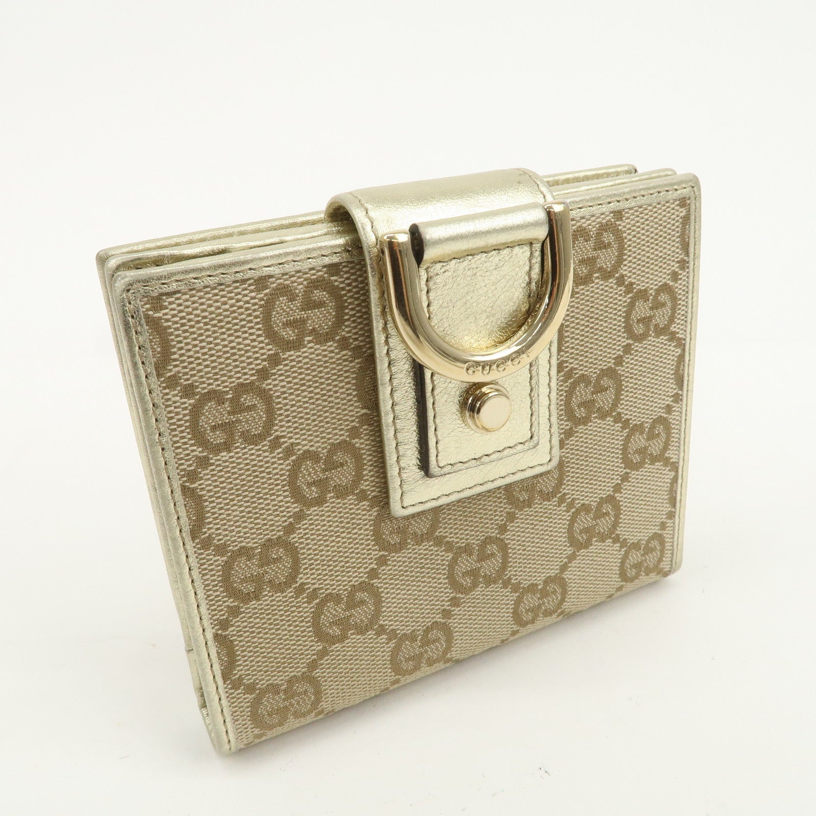 GUCCI Abbey GG Canvas Leather Bi-fold Wallet Beige Gold 154255