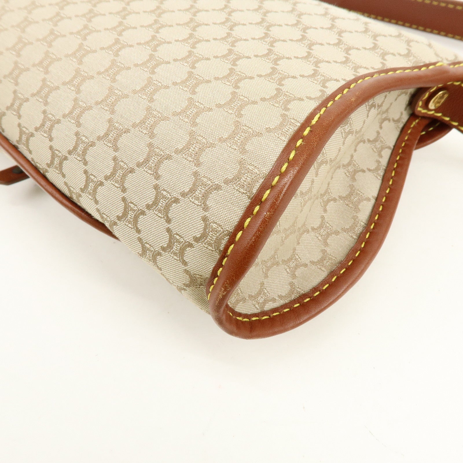CELINE Macadam Canvas Leather Hand Bag Shoulder Bag Beige Brown