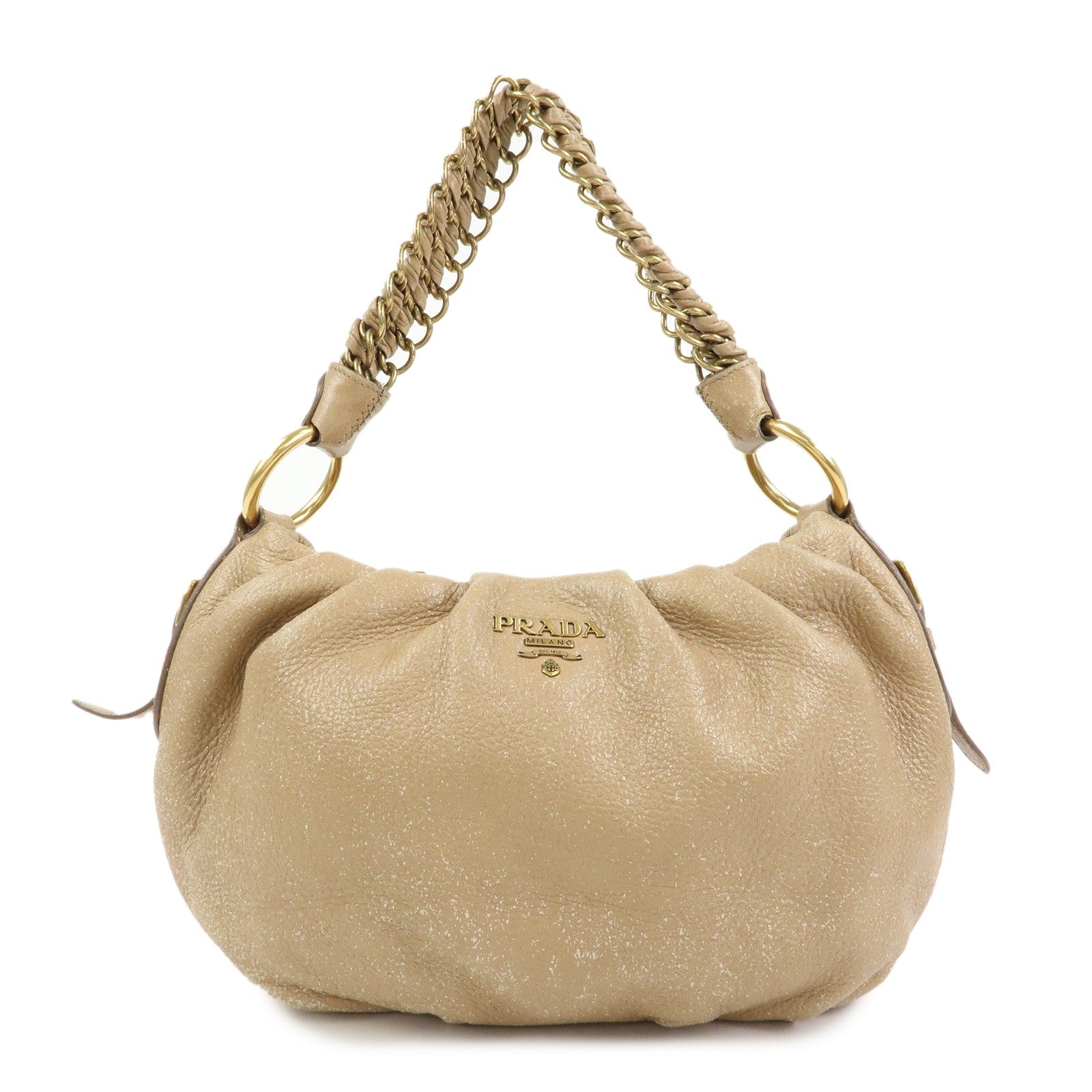 PRADA Logo Leather Chain One Shoulder Bag Light Brown BR4243