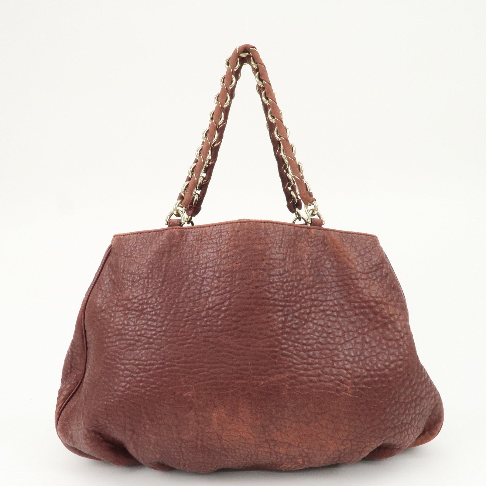 FENDI Mia Logo Leather Chain Tote Bag Shoulder Bag Bordeaux 8BR616