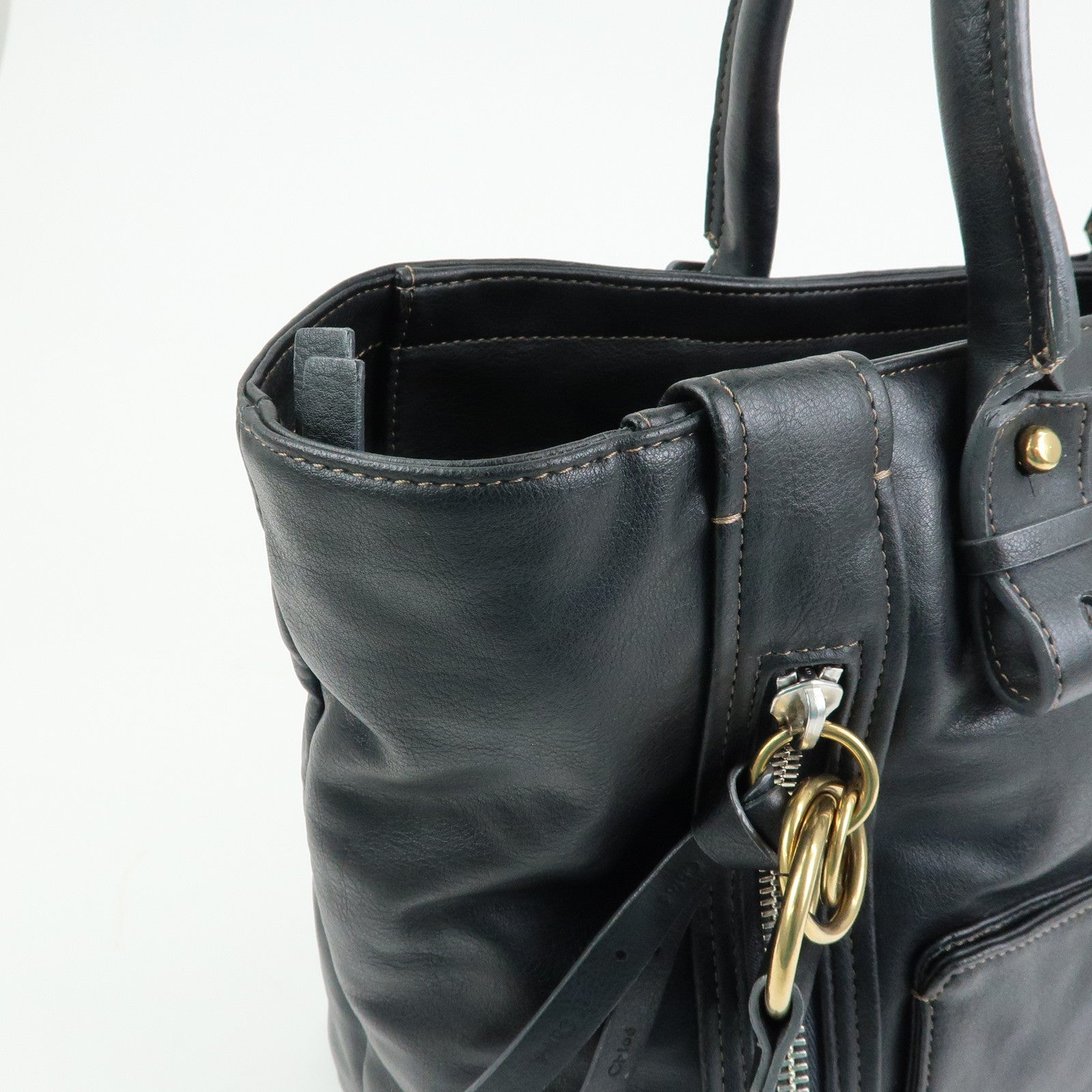 Chloe Eclipse Leather Tote Bag Shoulder Bag Hand Bag Black