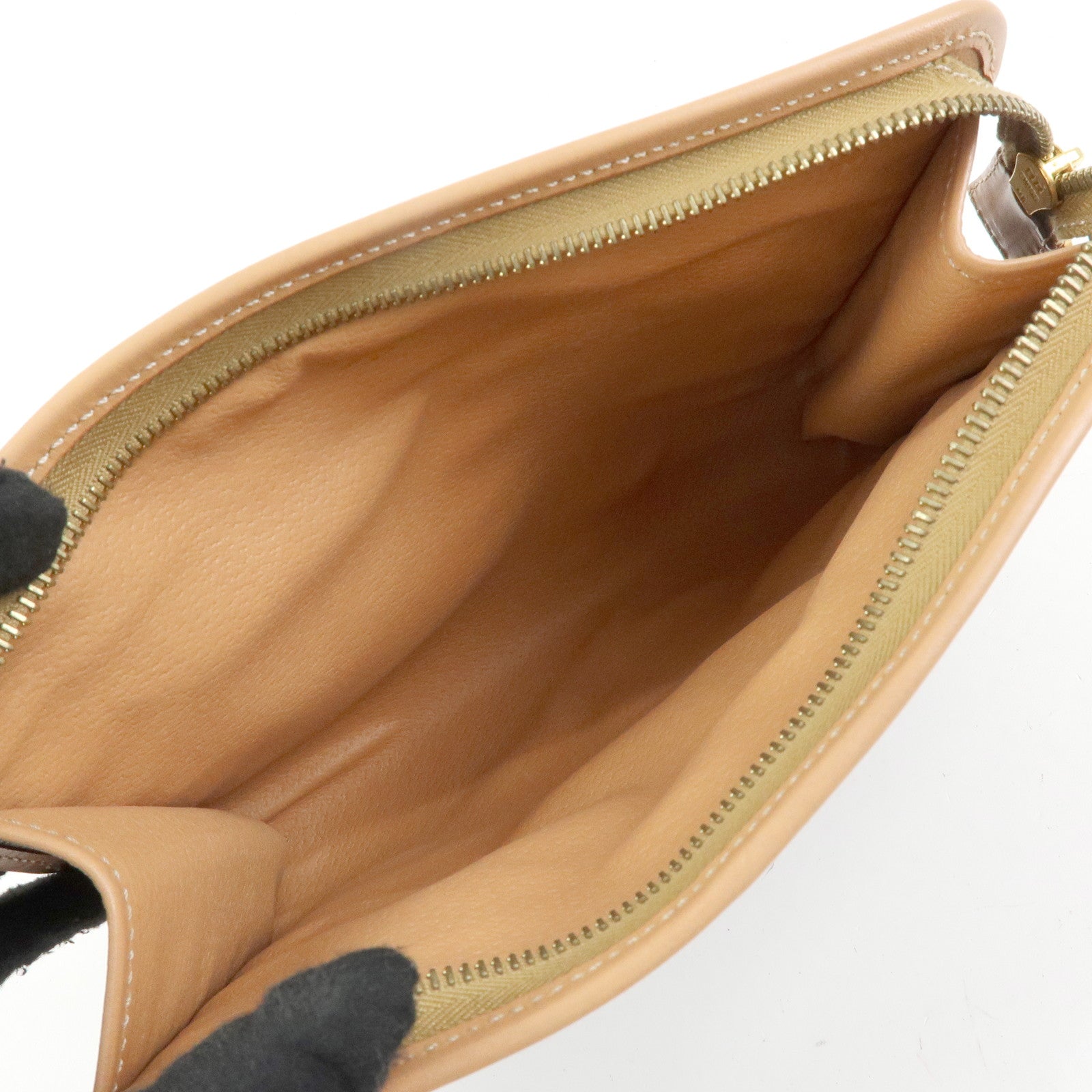 CELINE Macadam PVC Leather Clutch Bag Cosmetic Pouch Brown