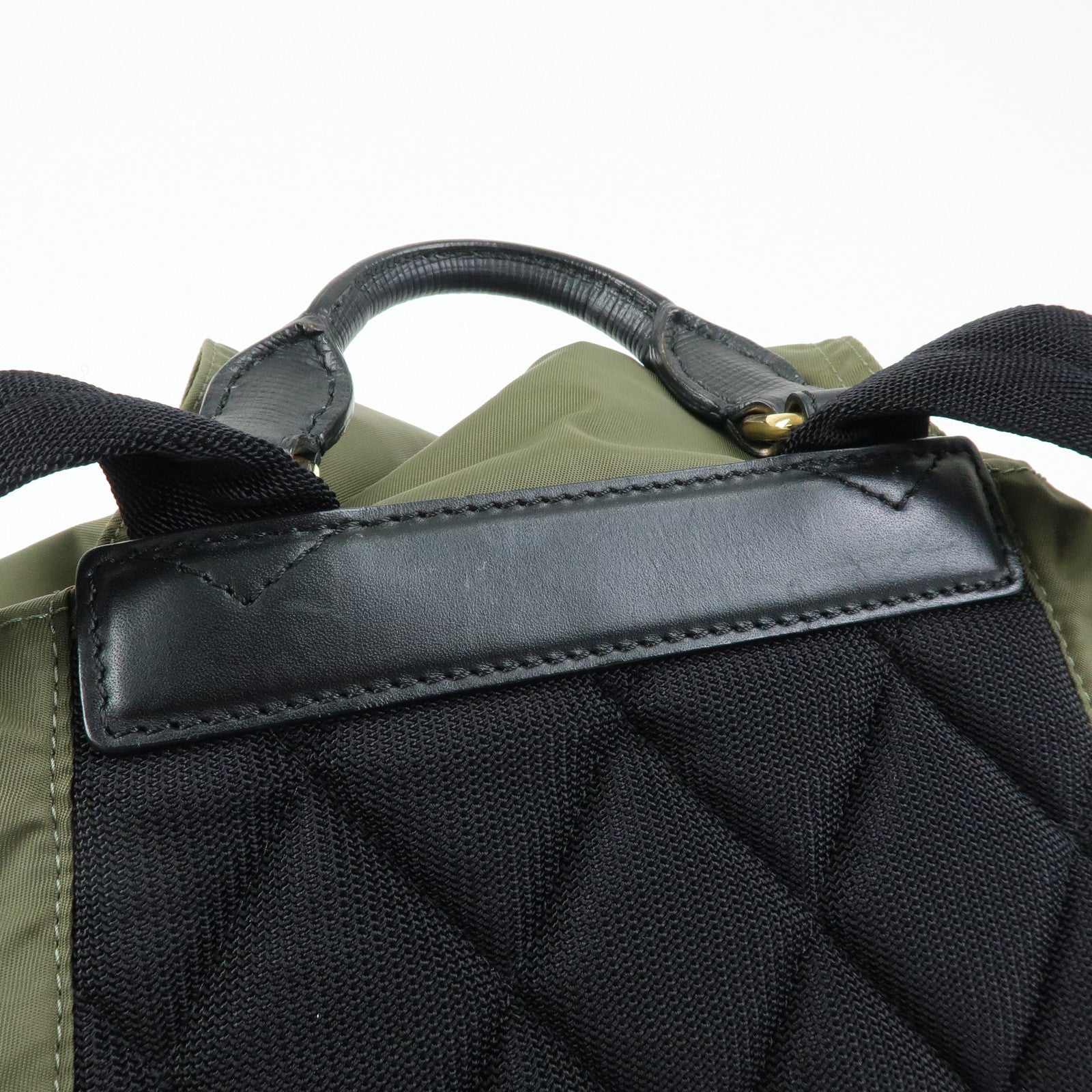 BURBERRY Logo Nylon Leather Backpack Rucksuck Khaki Black