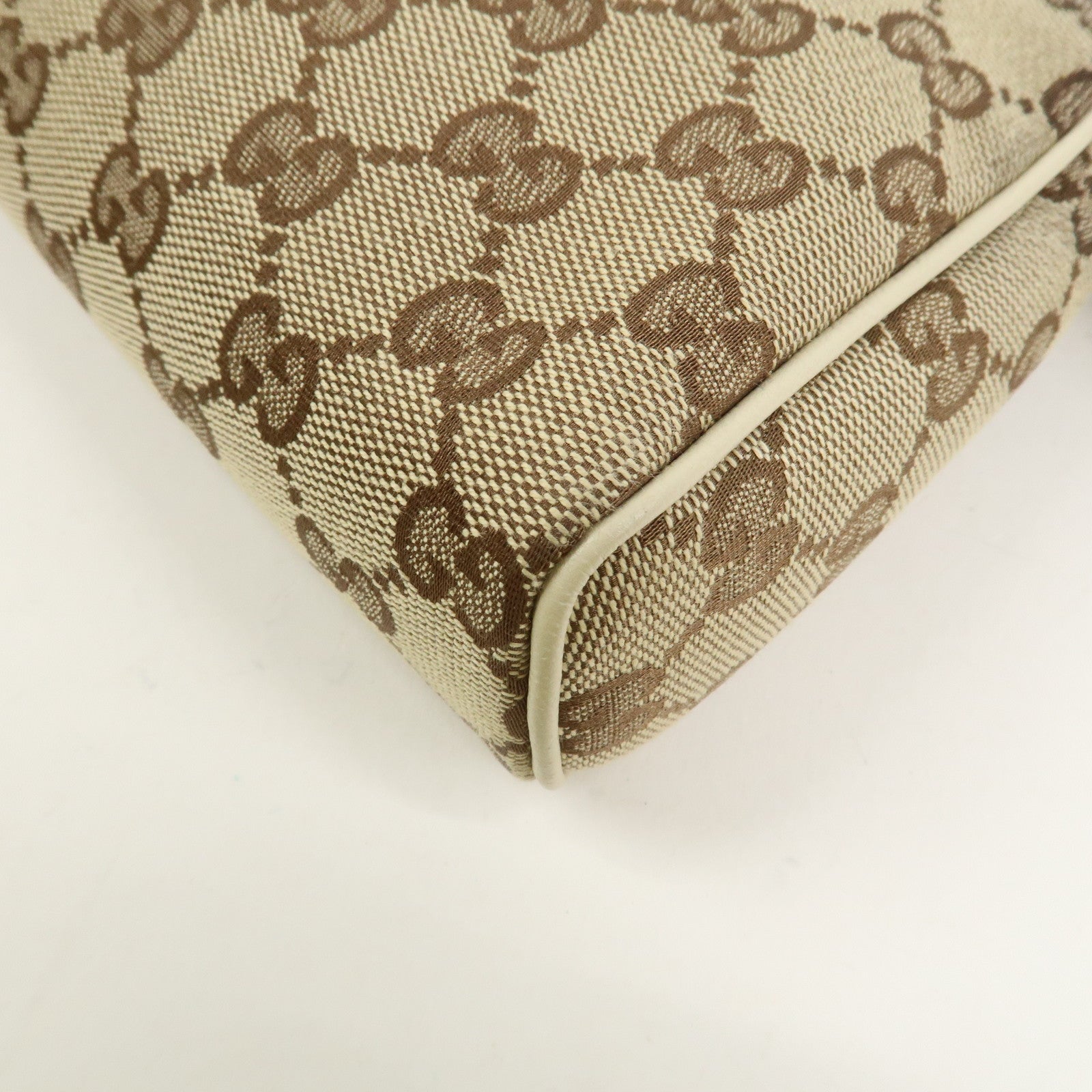 GUCCI Abbey GG Canvas Leather Pouch Hand Bag Brown Ivory 145750
