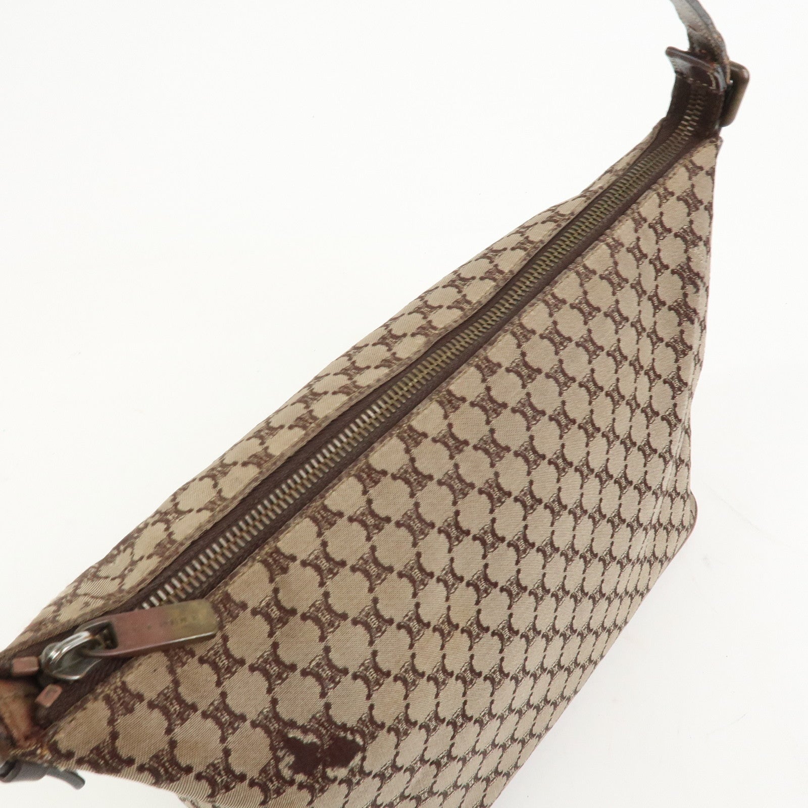 CELINE Macadam Logo Canvas Leather Shoulder Bag Hand Bag Brown
