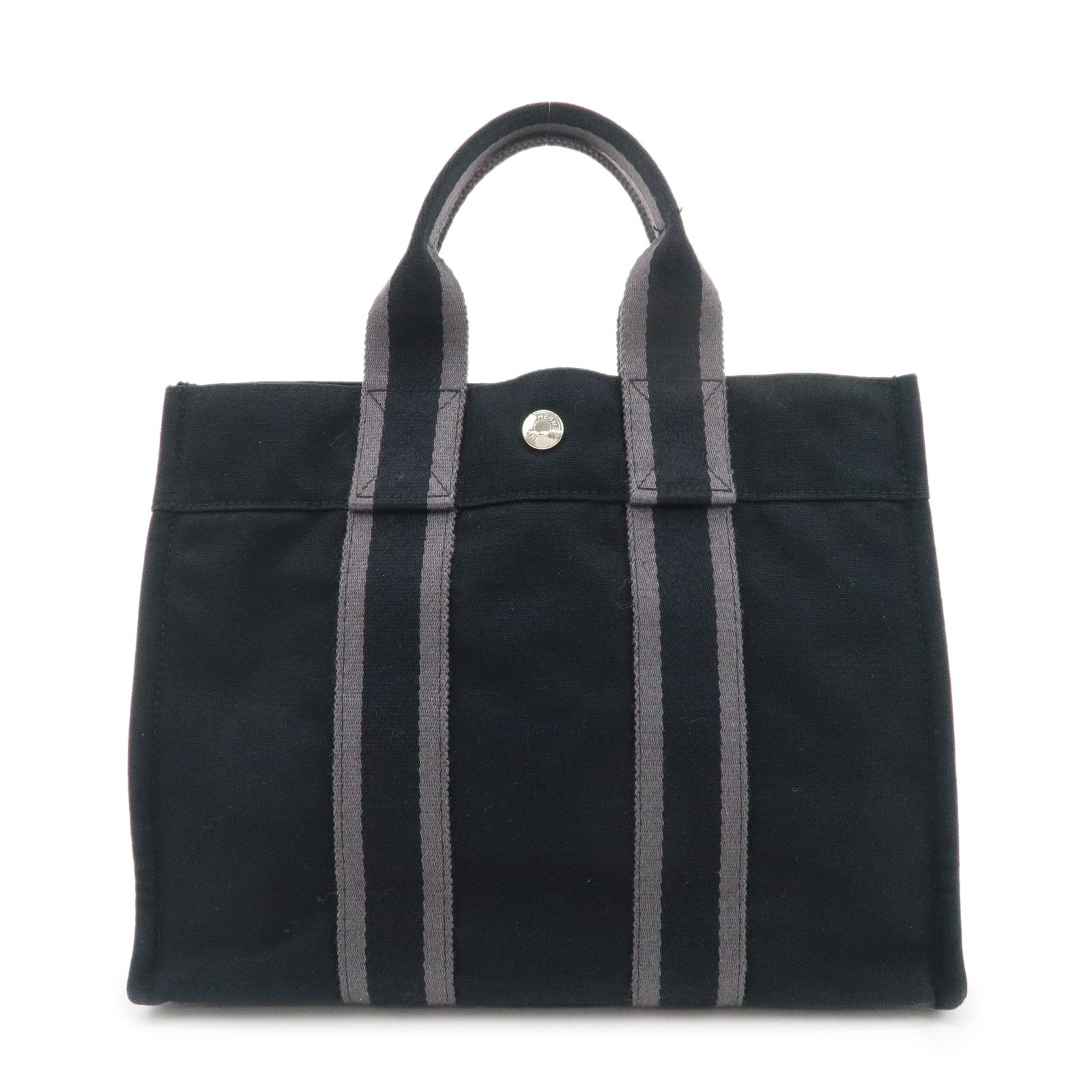 HERMES Fourre Tout PM Logo Canvas Tote Bag Hand Bag Black