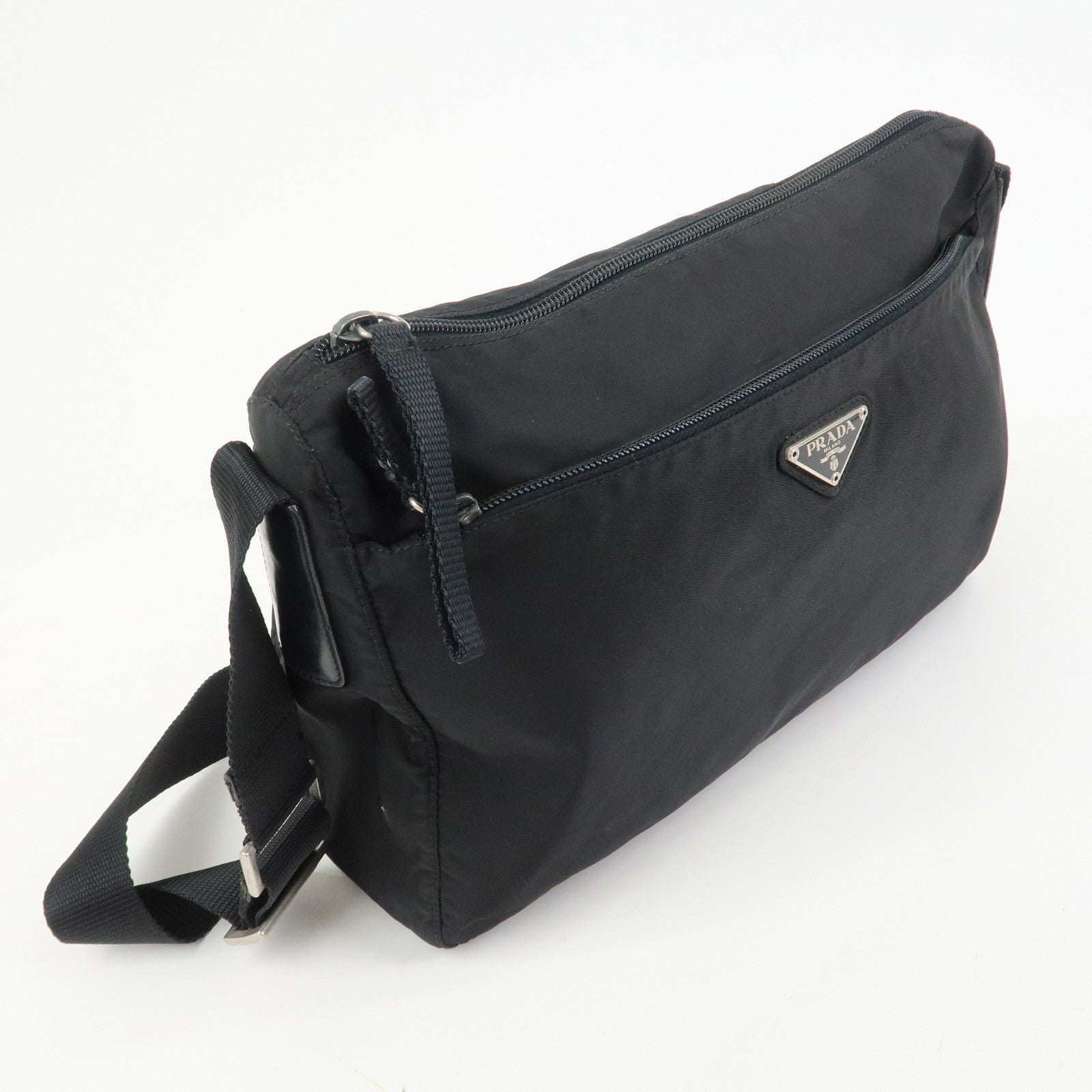 PRADA Nylon Leather Shoulder Bag Crossbody Bag Black B10140