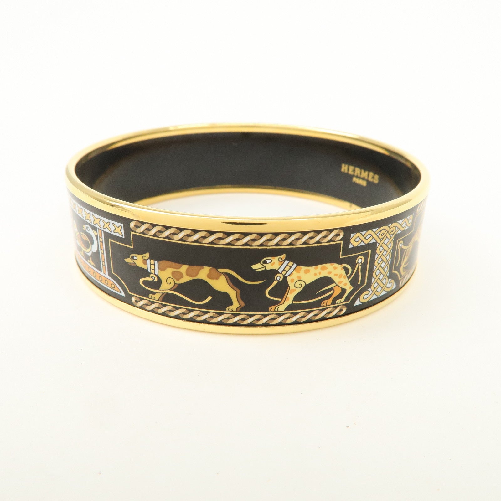 HERMES Email GM Bangle Bracelet Cloisonne Enamel Black Gold