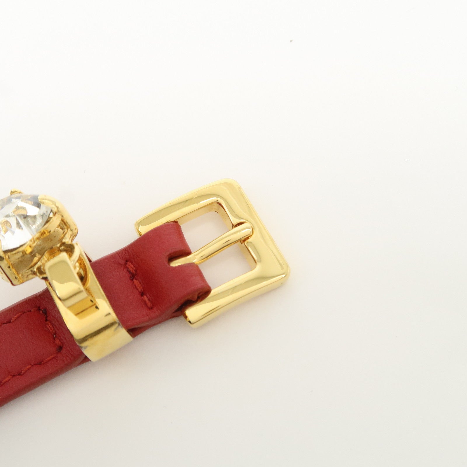 MIU MIU Heart Motif Leather Bracelet Bangle Red 51B253