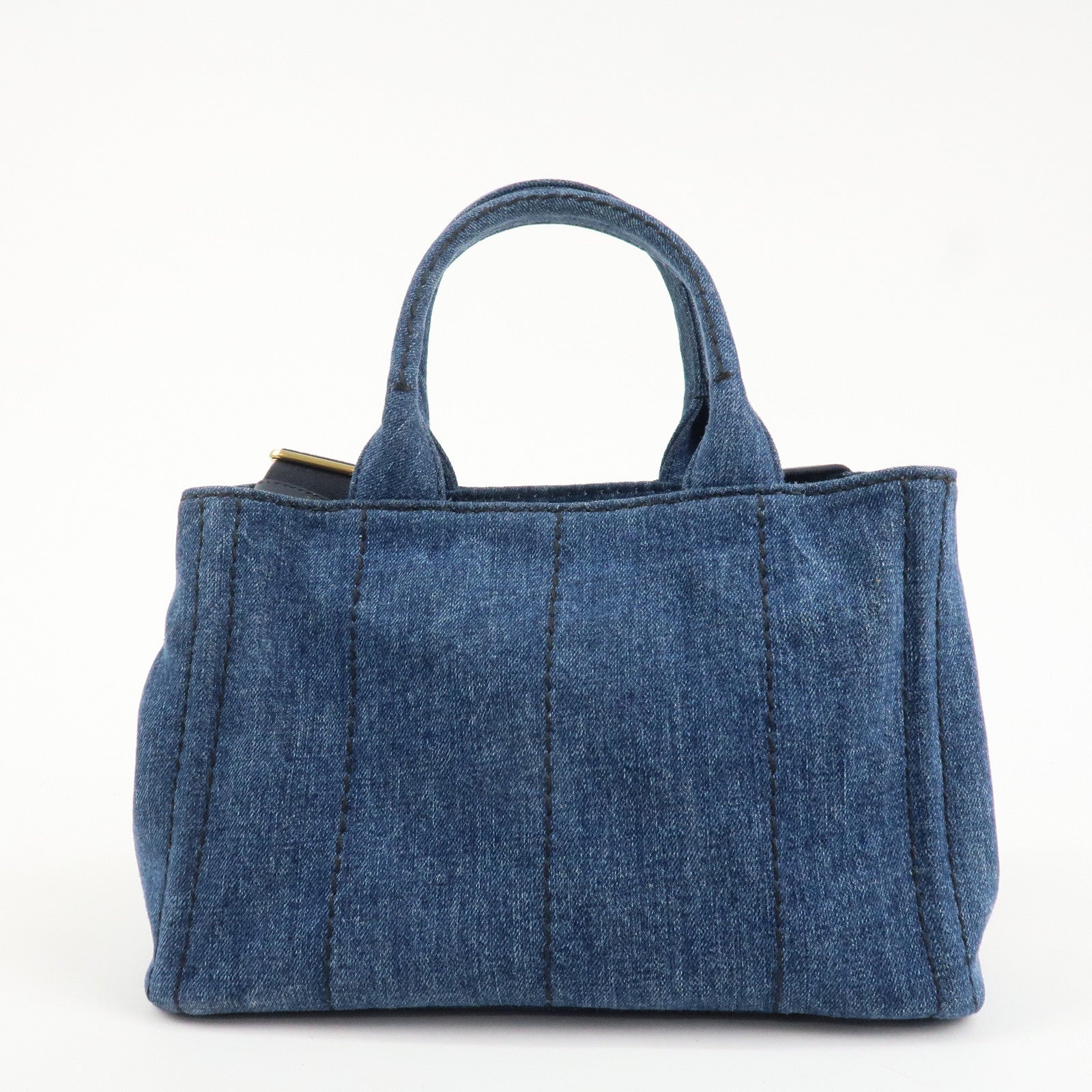 PRADA Canapa Denim 2Way Bag Hand Bag Shoulder Bag Navy B2642B Used