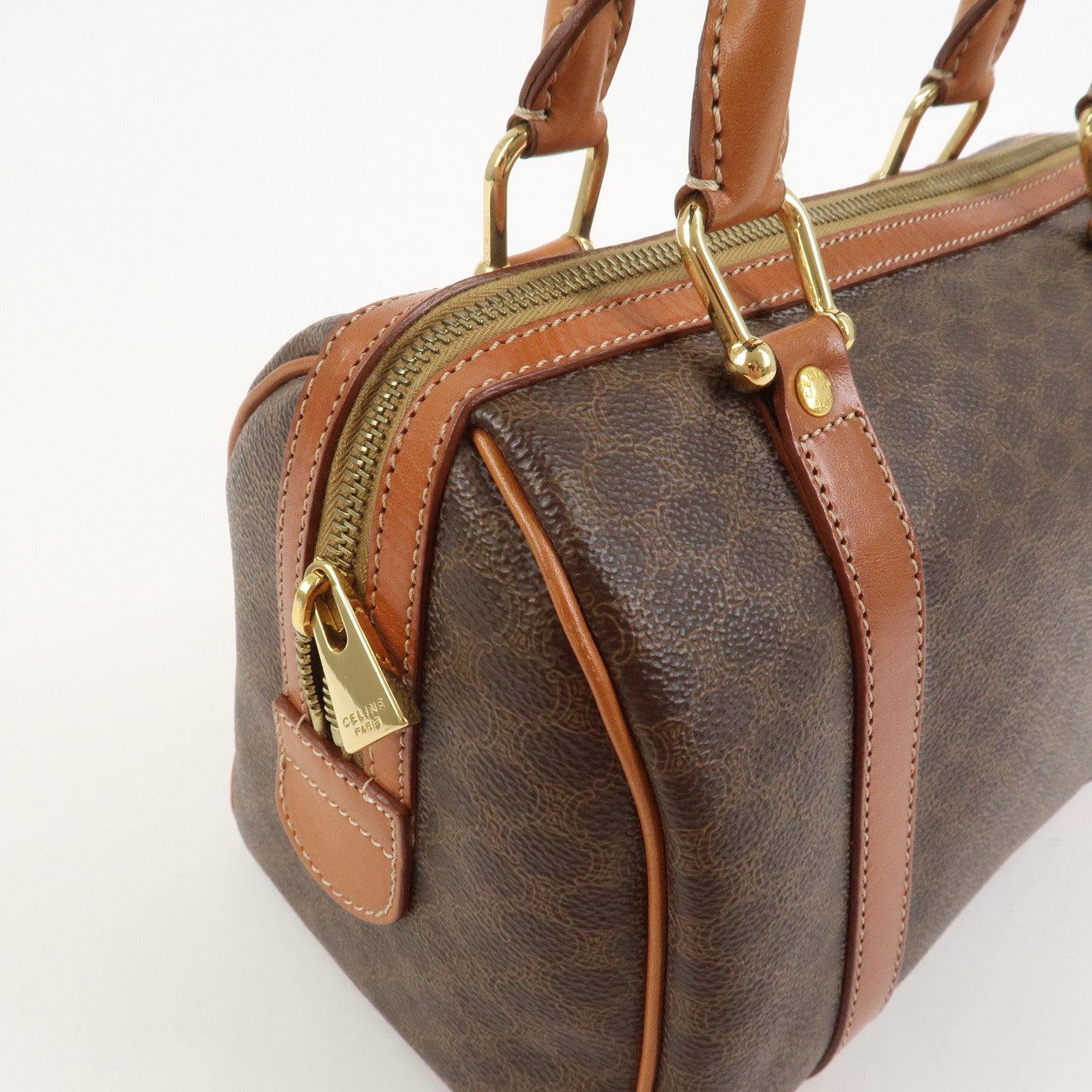 CELINE Macadam PVC Leather Boston Bag Hand Bag Brown