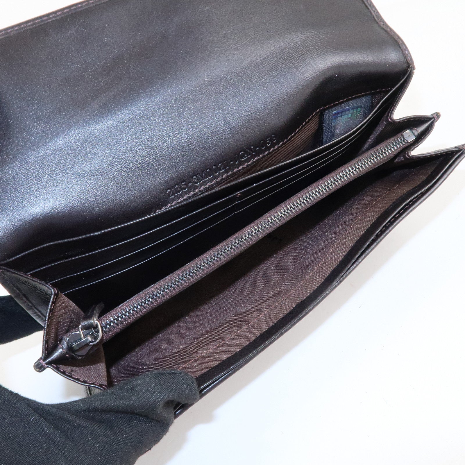 FENDI Zucchino Canvas Leather Bi-Fold Long Wallet Dark Brown 8M0021 Used