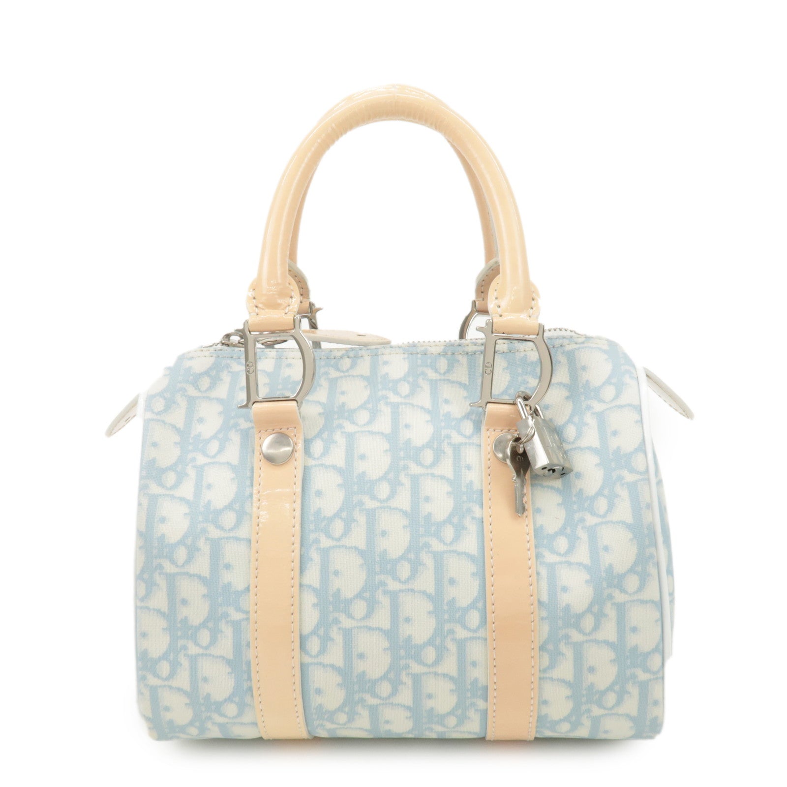 Christian Dior Trotter Leather PVC Hand Bag Beige Light Blue Used