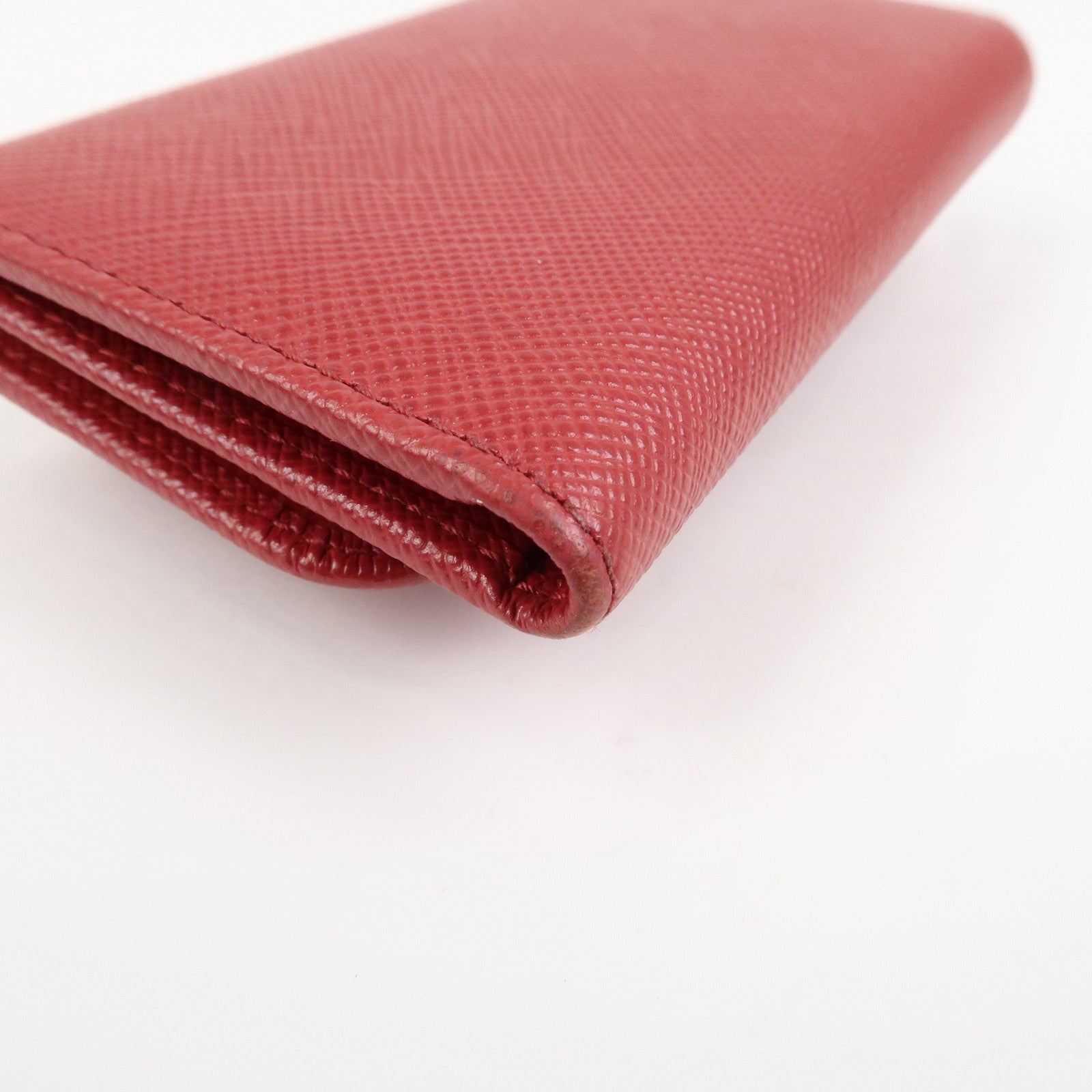 PRADA Logo Saffiano Leather Ribbon 6 Rings Key Case Red 1PG222