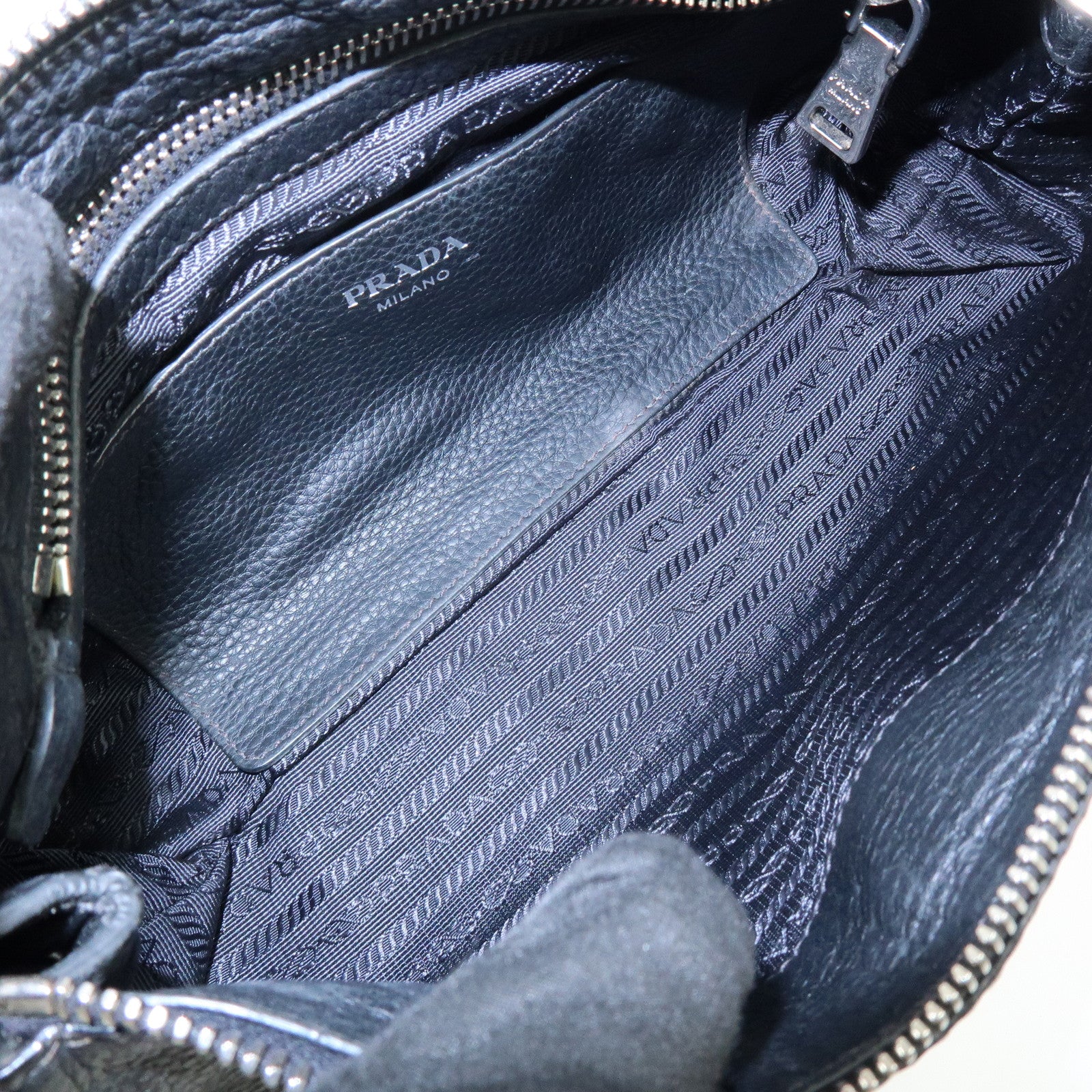 PRADA Triangle Logo Vitello Daino Leather Shoulder Bag Black 1BH997