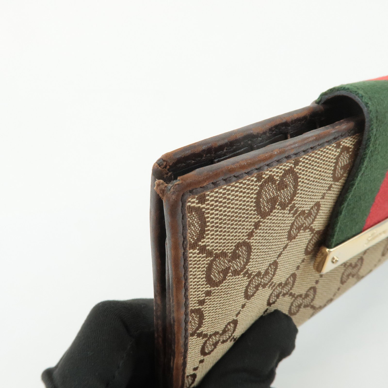 GUCCI Sherry Set of 2 GG Canvas Leather Wallet Brown Black 181672 Used