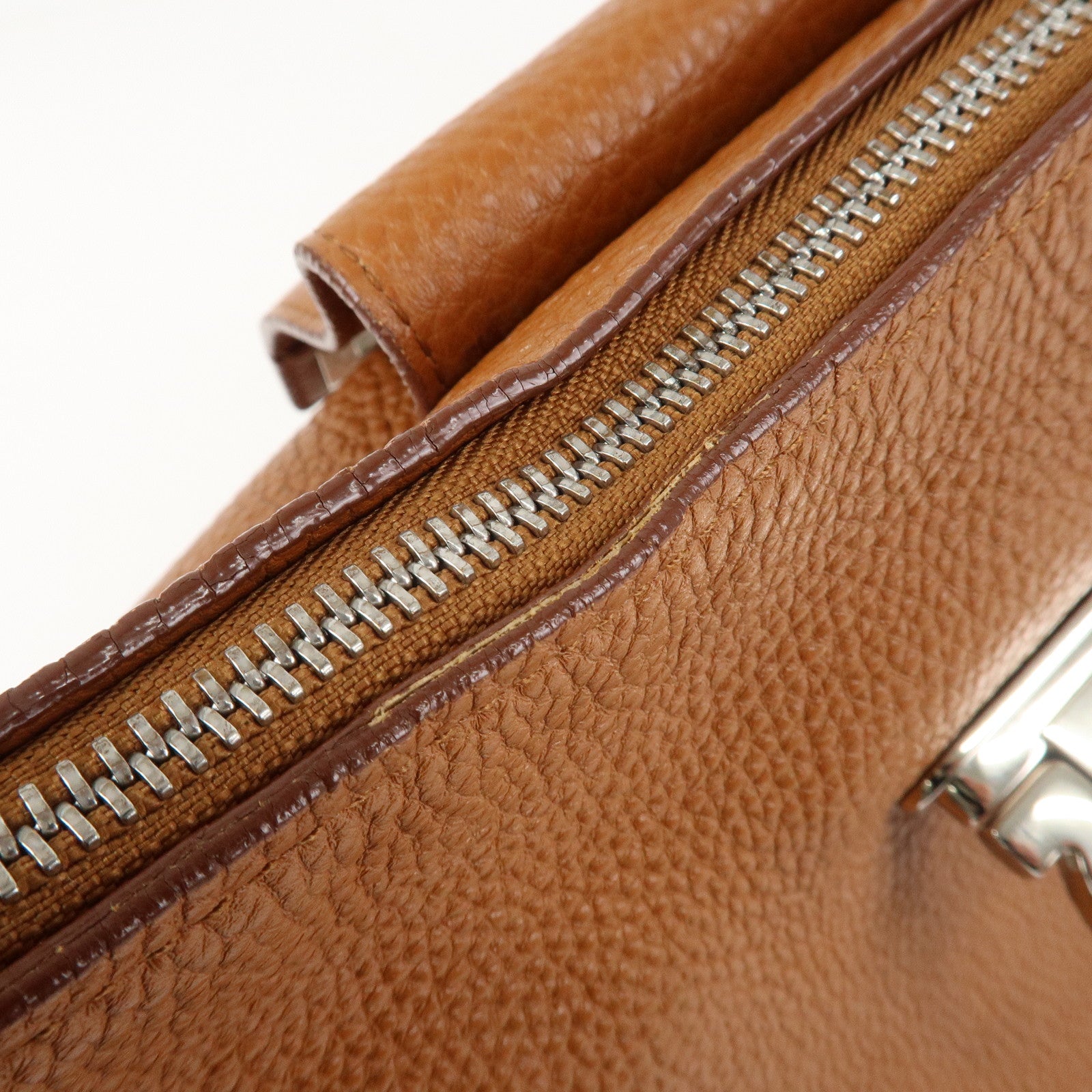 Ferragamo Gancini Leather Shoulder Bag Brown Silver Hardware Used