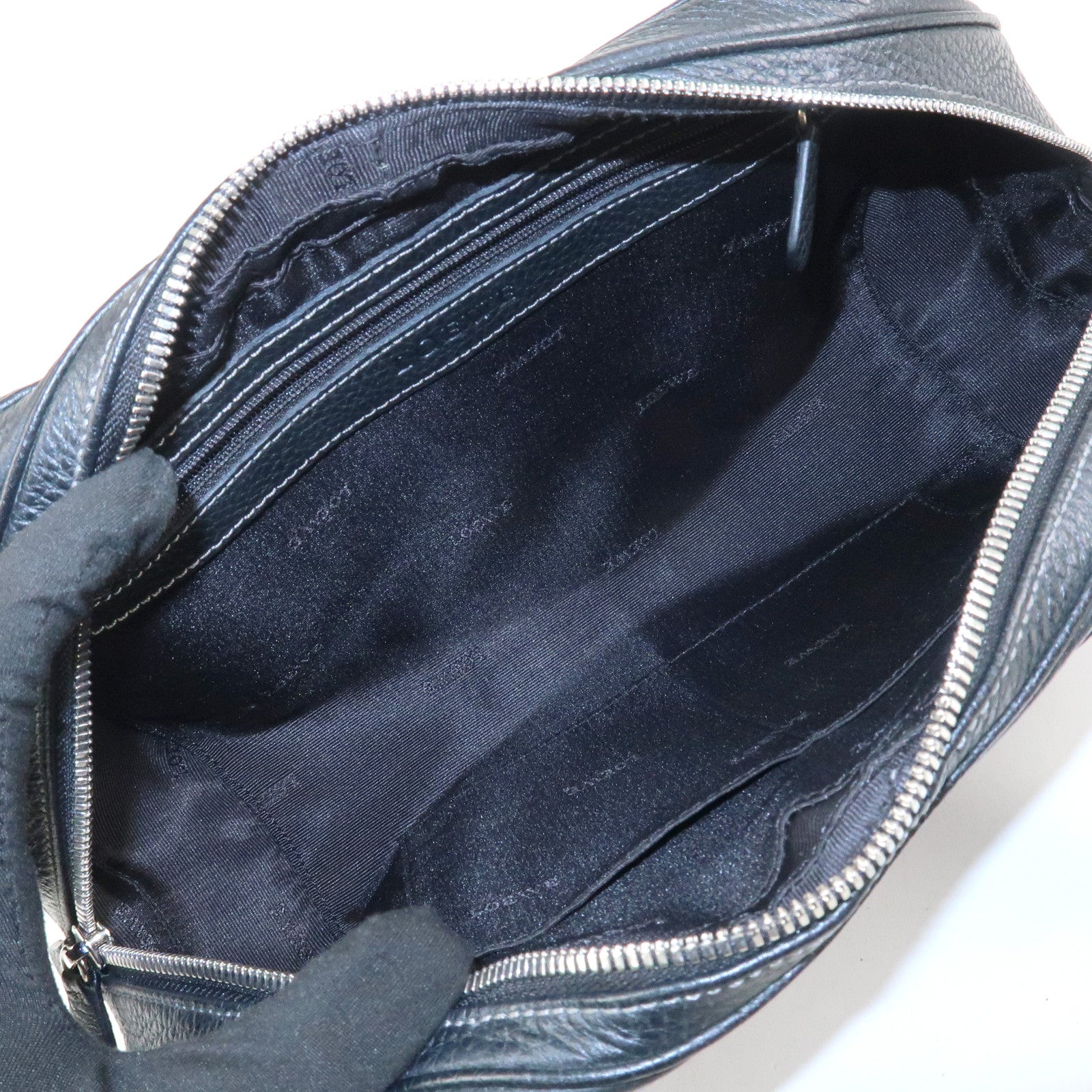 LOEWE Leather Senda Shoulder Bag Hand Bag Black Silver Hardware