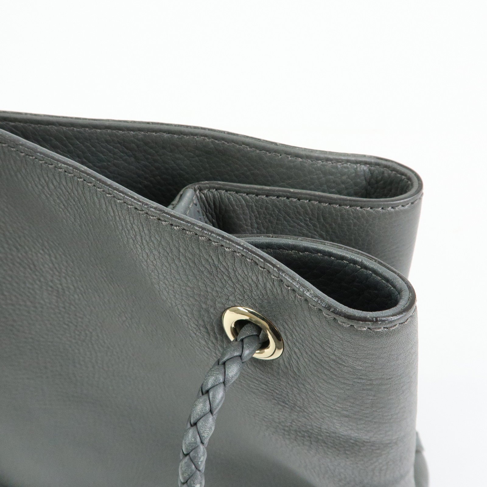 GUCCI Logo Leather Tote Bag Shoulder Bag Gray 380118