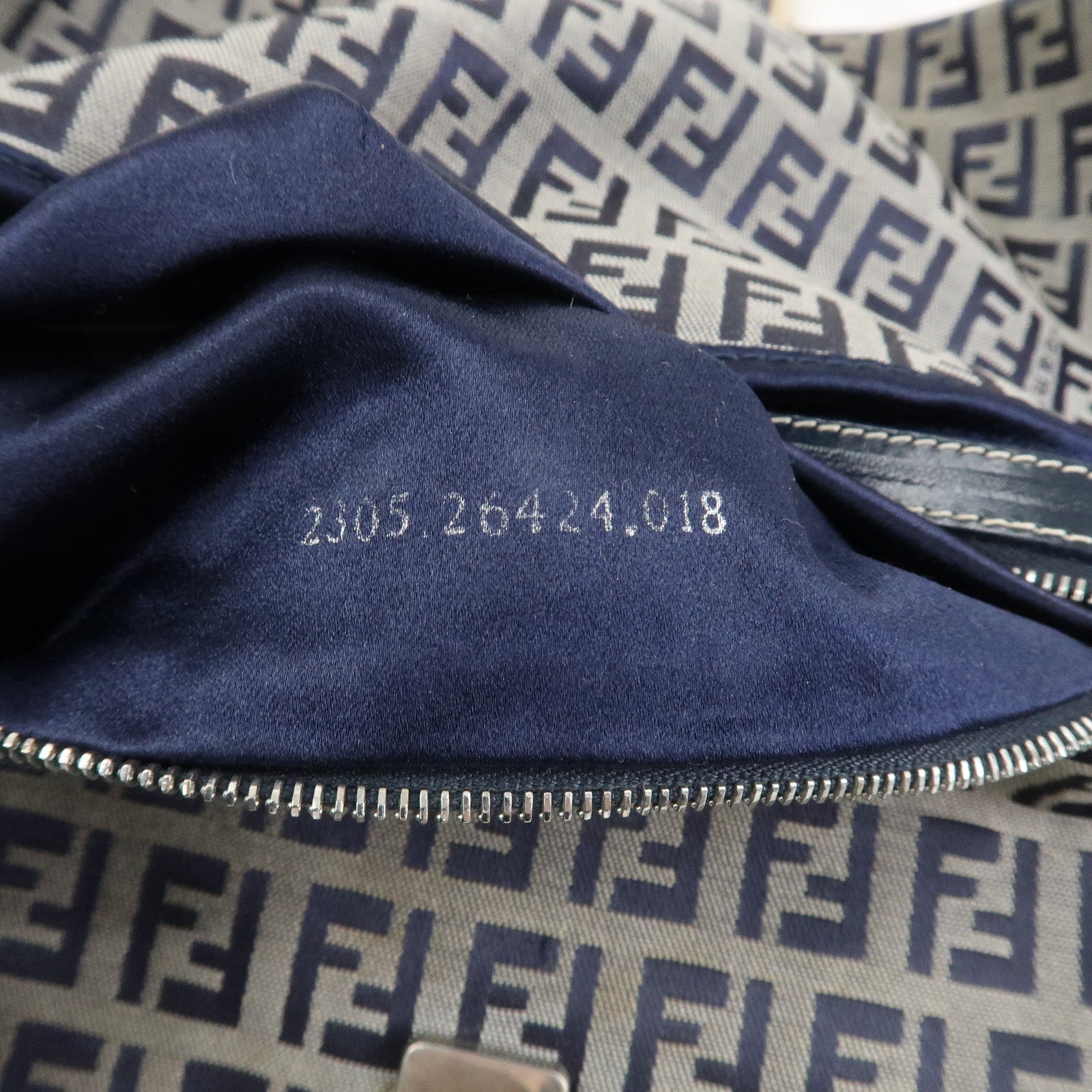 FENDI Mamma Baguette Zucchino Canvas Shoulder Bag Navy 26424