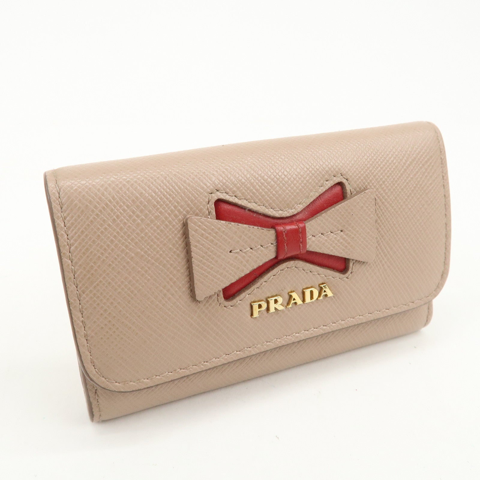 PRADA Logo Leather Set Of 2 Key Chains Black Beige 1PG222/1PG004