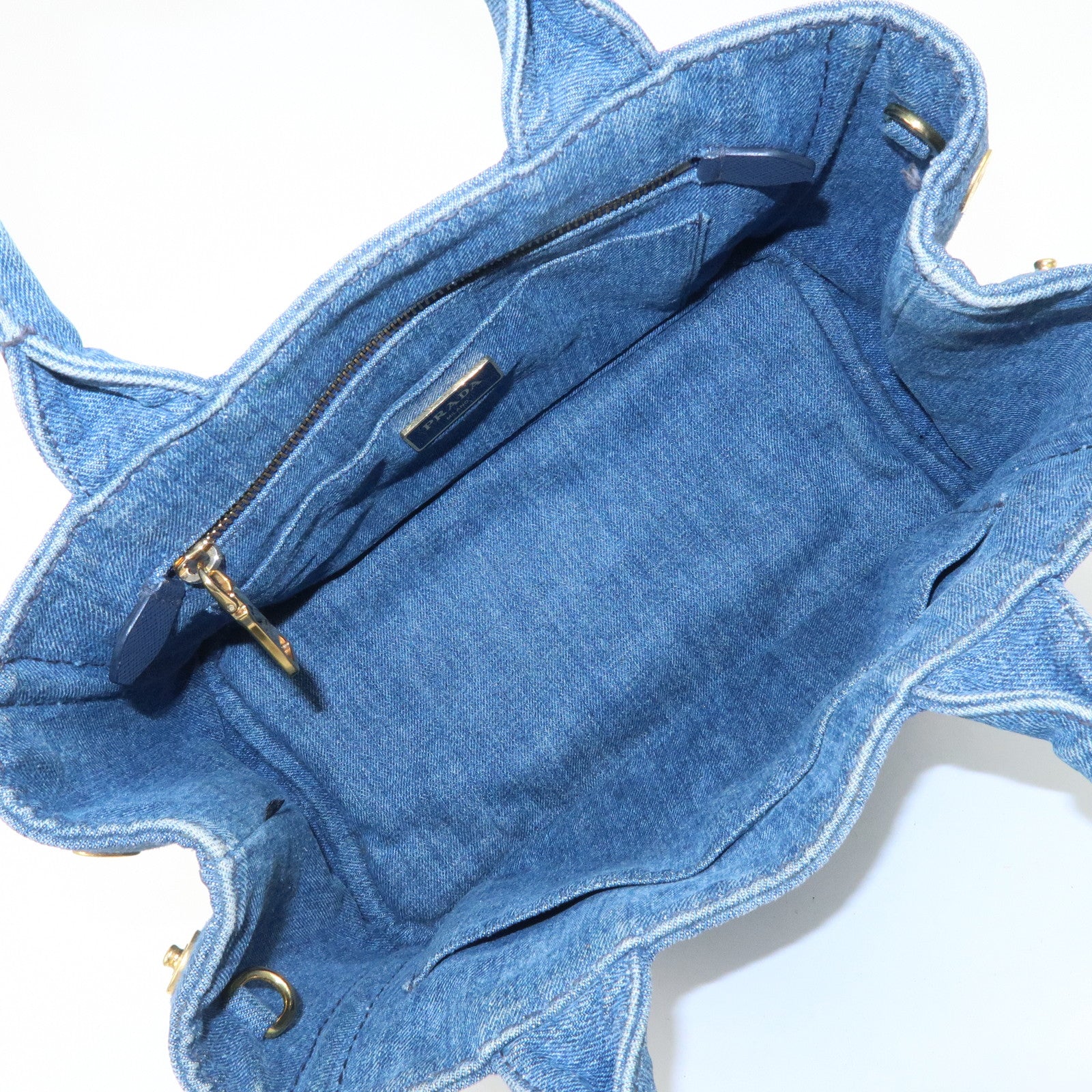 PRADA Canapa Mini Canvas Denim 2Way Shoulder Hand Bag Blue B2439G