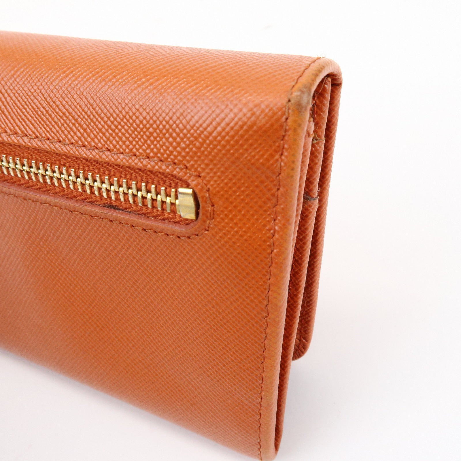 PRADA Saffiano Leather Ribbon Flap Long Wallet Orange 1M1132