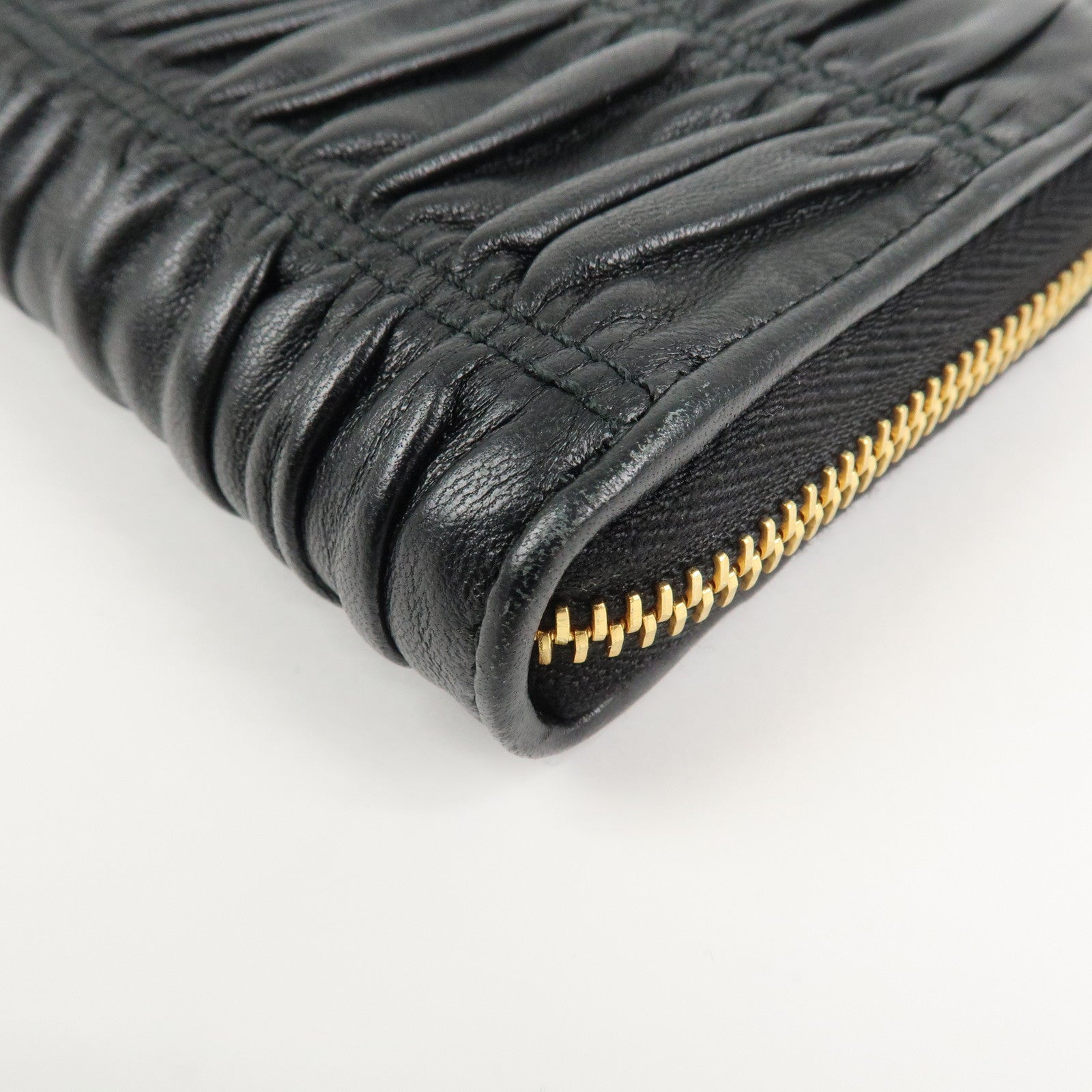 PRADA Nappa Leather Round Zippy Compact Wallet Black 1ML157 Used