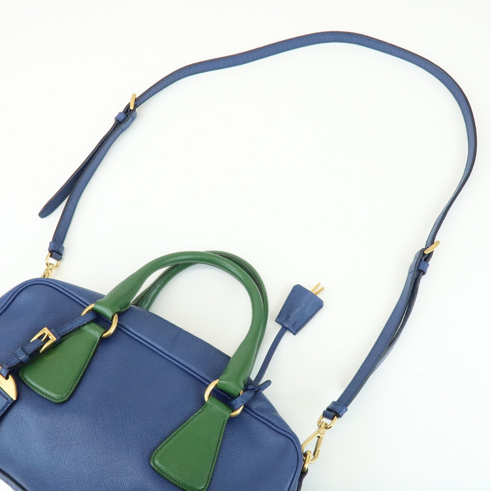 PRADA Triangle Logo 2Way Bag Hand Bag Shoulder Bag Blue Green
