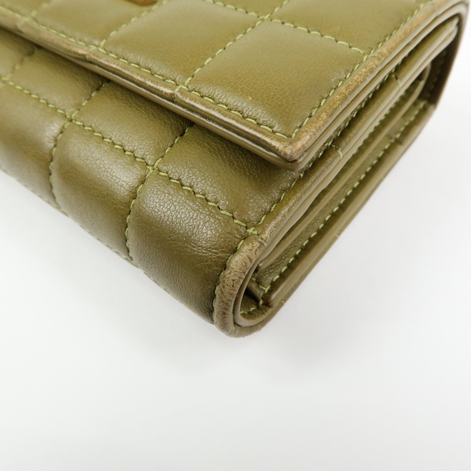 SAINT LAURENT PARIS Cassandra Leather Tri-Fold Wallet Khaki