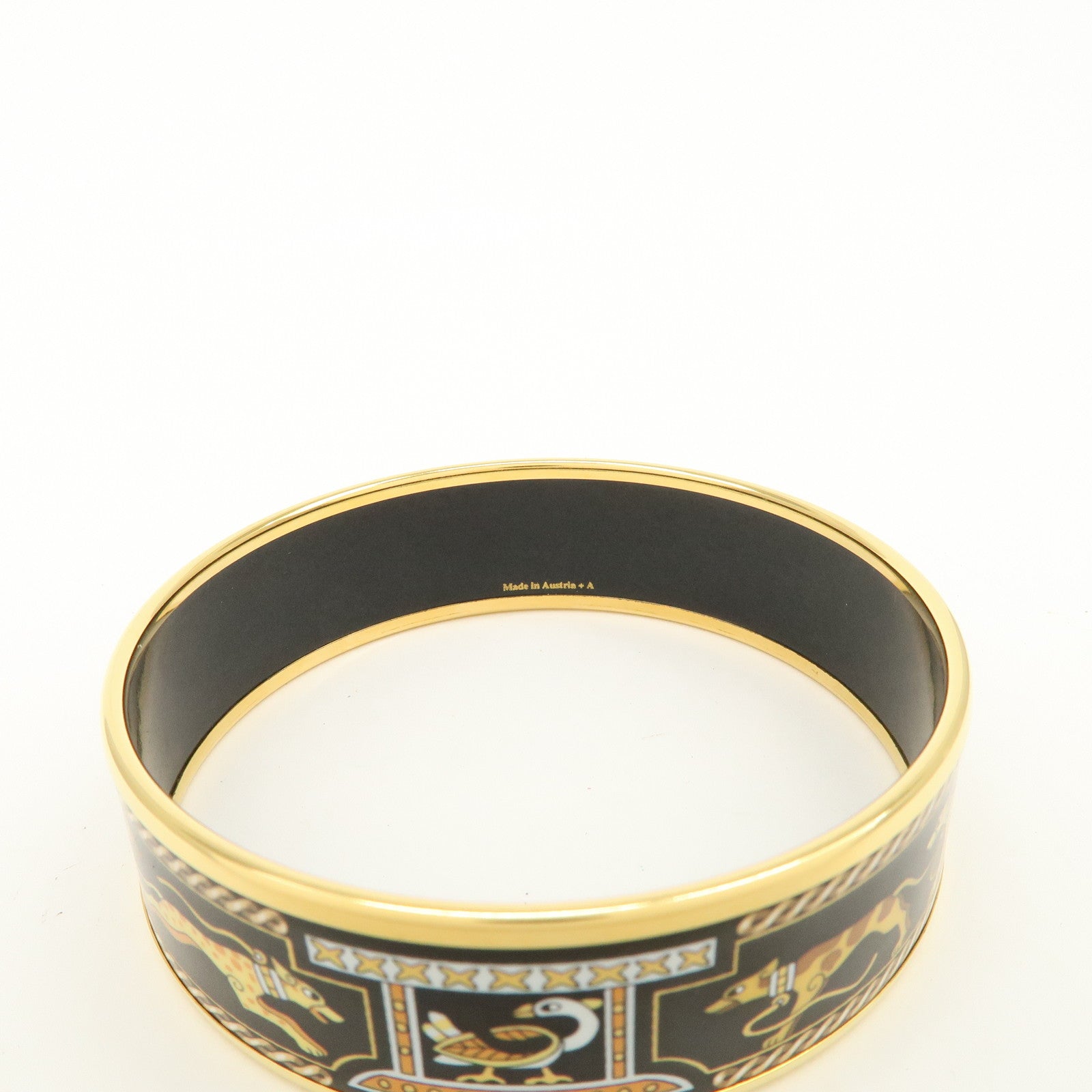 HERMES Email GM Bangle Bracelet Cloisonne Enamel Black Gold