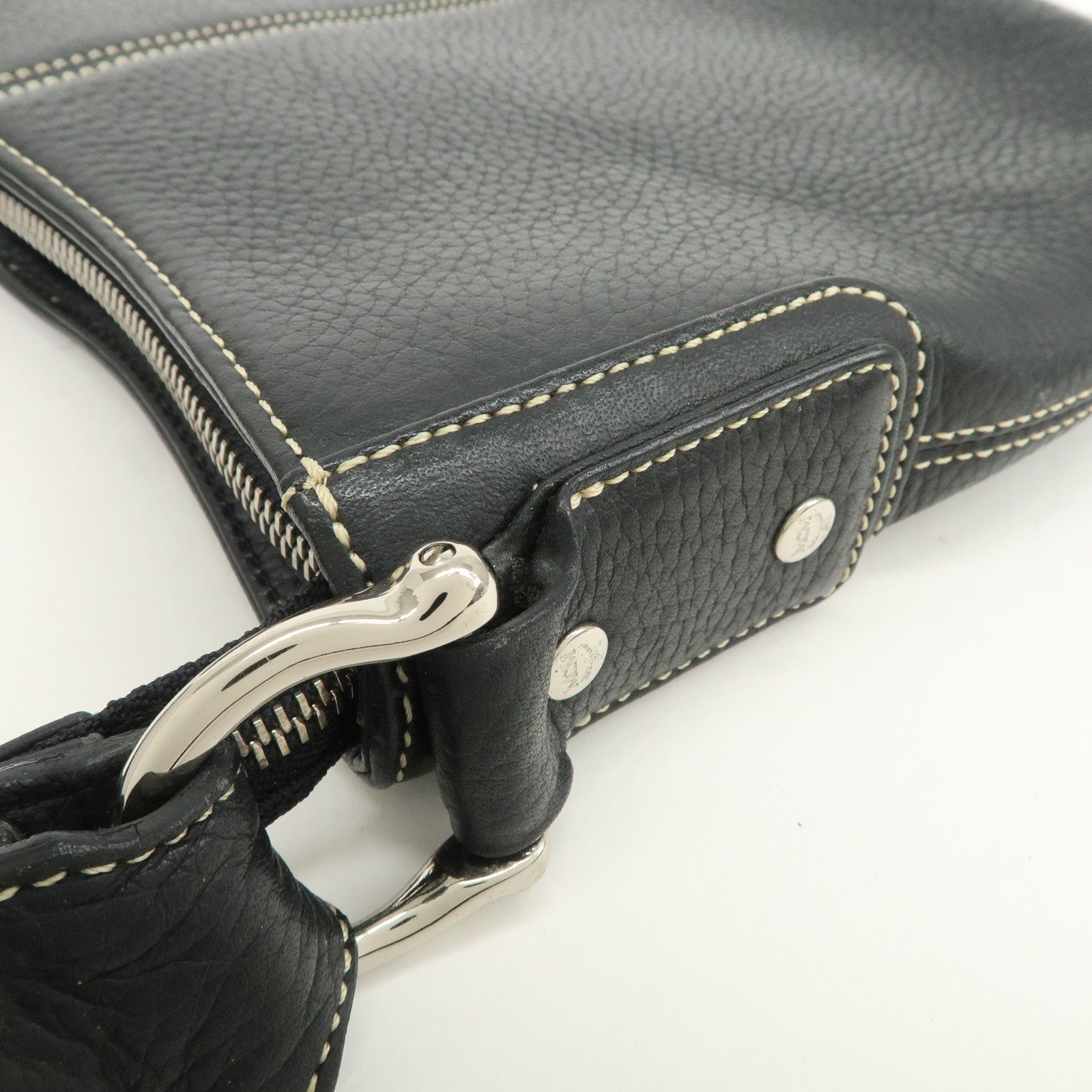 MCM Logo Plate Leather Shoulder Bag Hand Bag Black