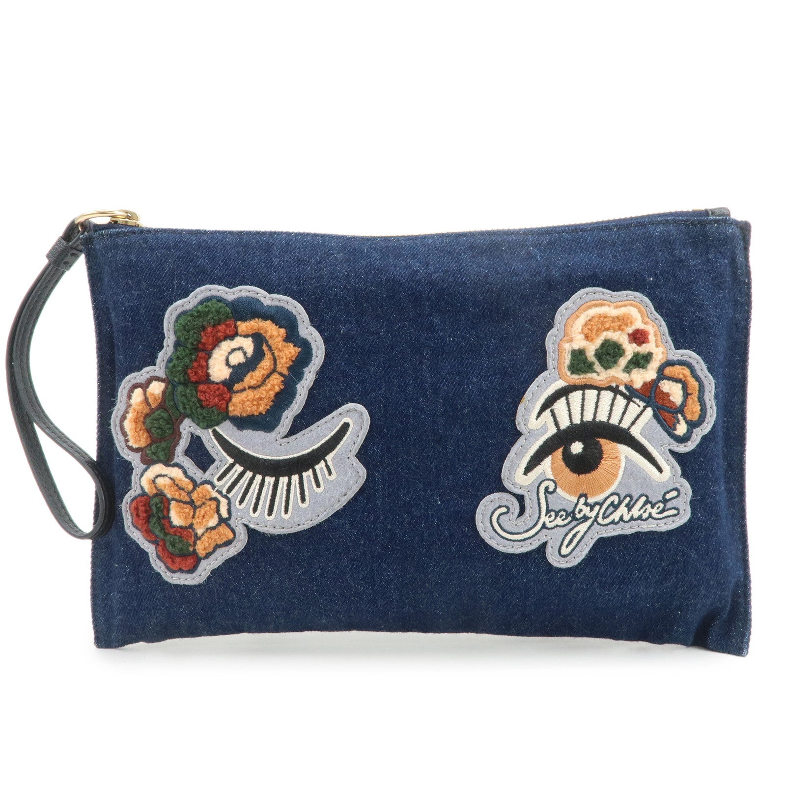Chloe See By Chloe Patch Denim Clutch Bag Pouch Bag Blue